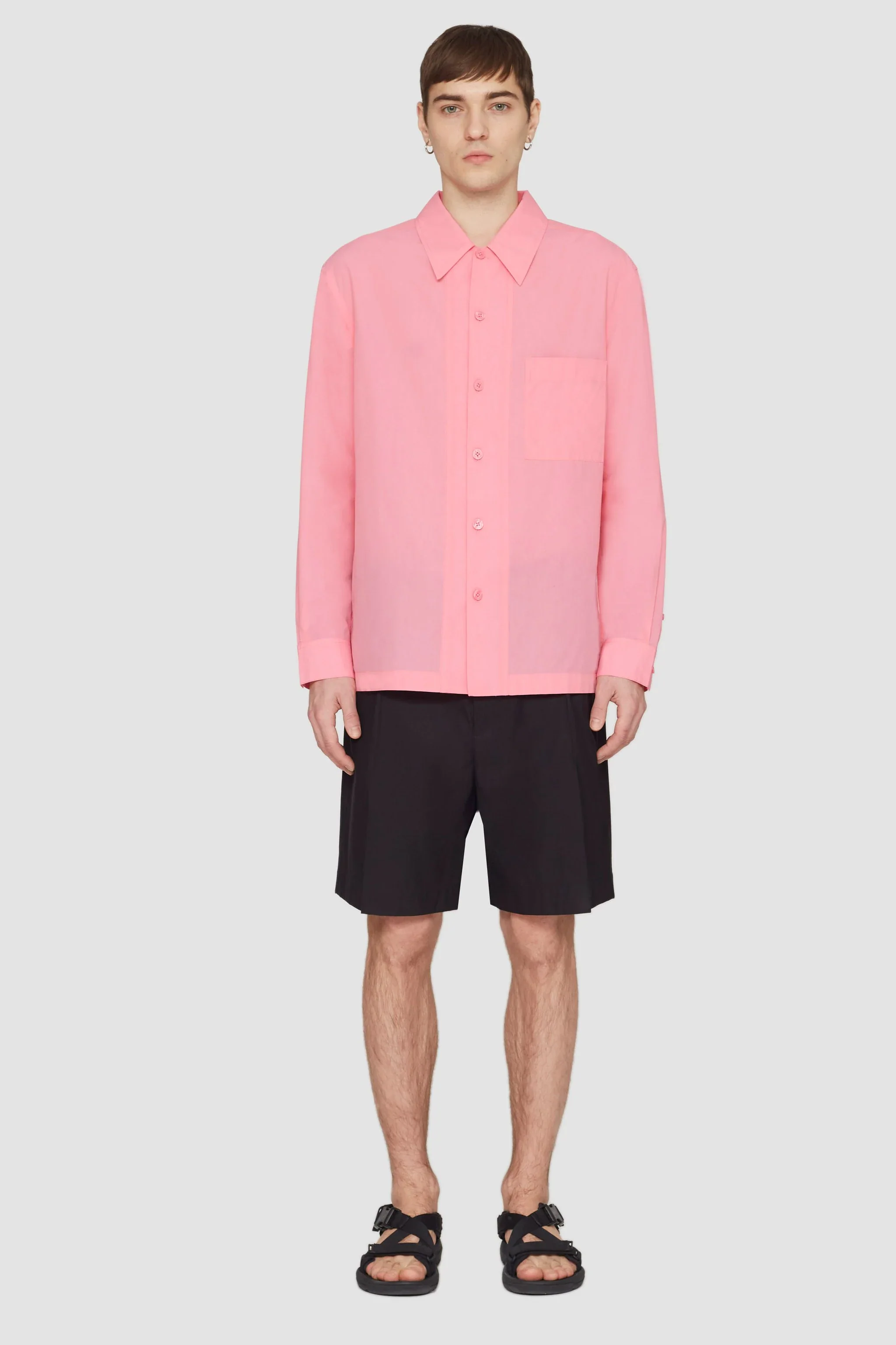 Long Sleeve Convertible Collar Sheer Shirt - Image 3
