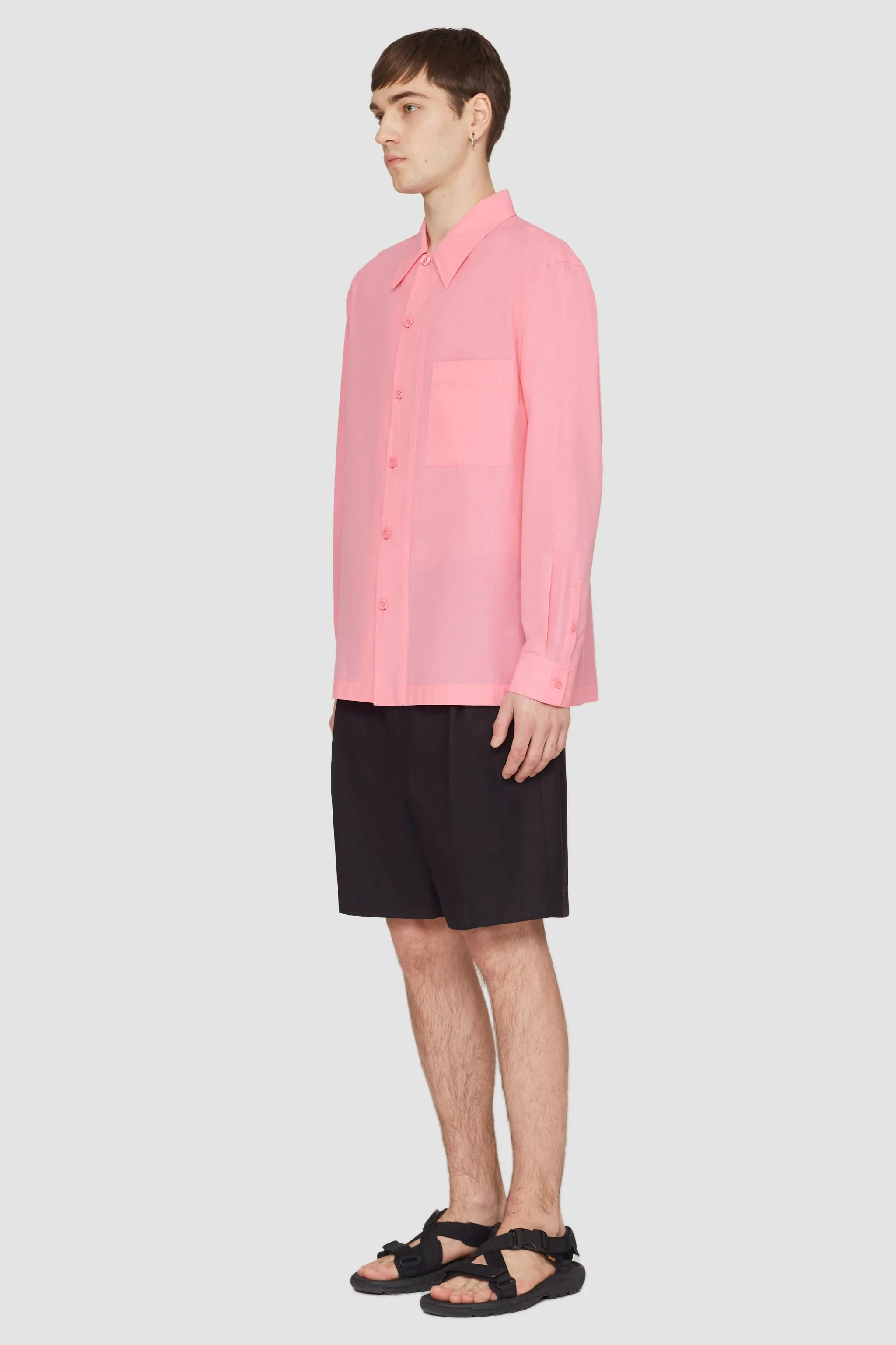 Long Sleeve Convertible Collar Sheer Shirt - Image 4