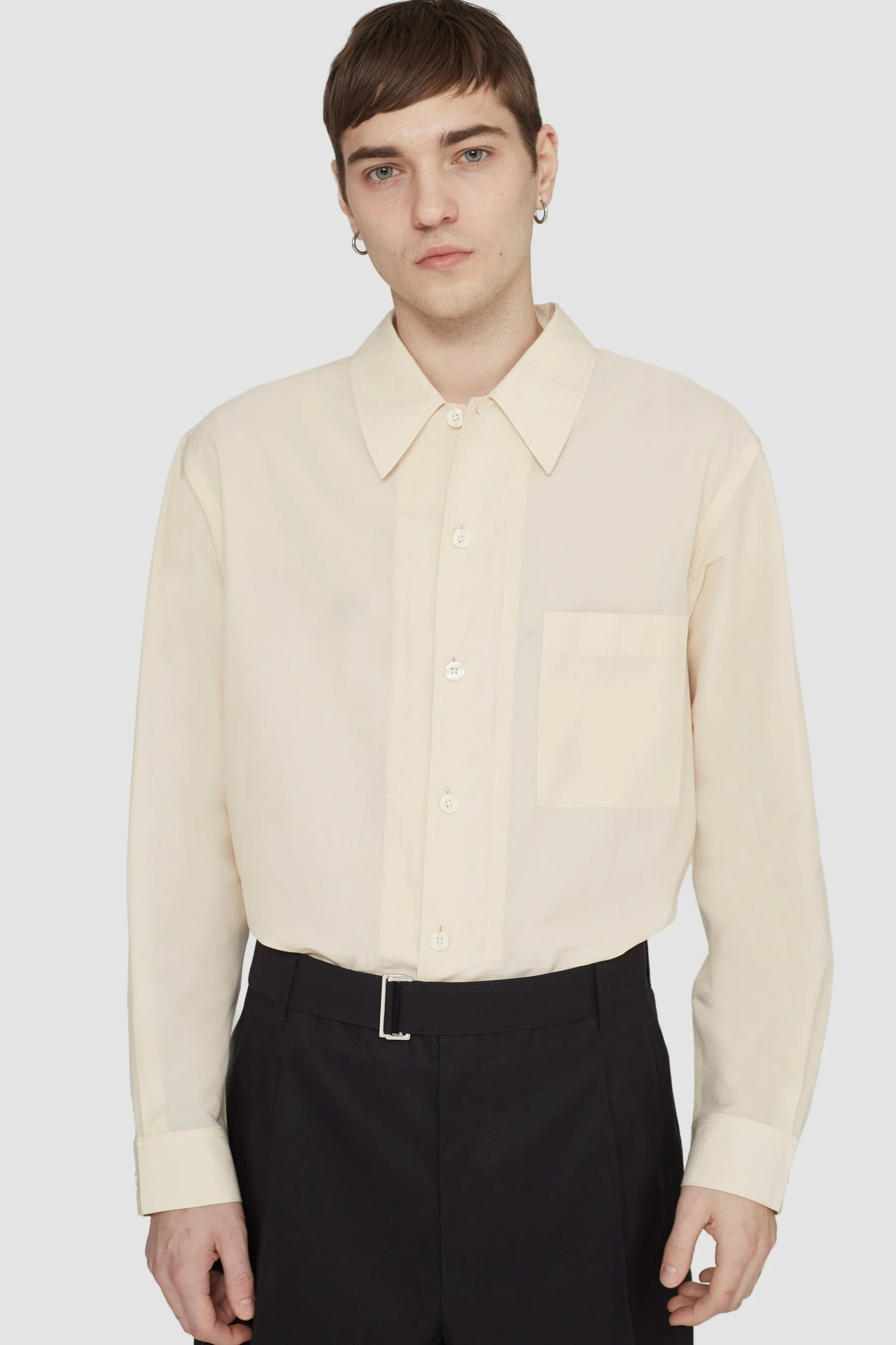 Long Sleeve Convertible Collar Sheer Shirt - Image 7
