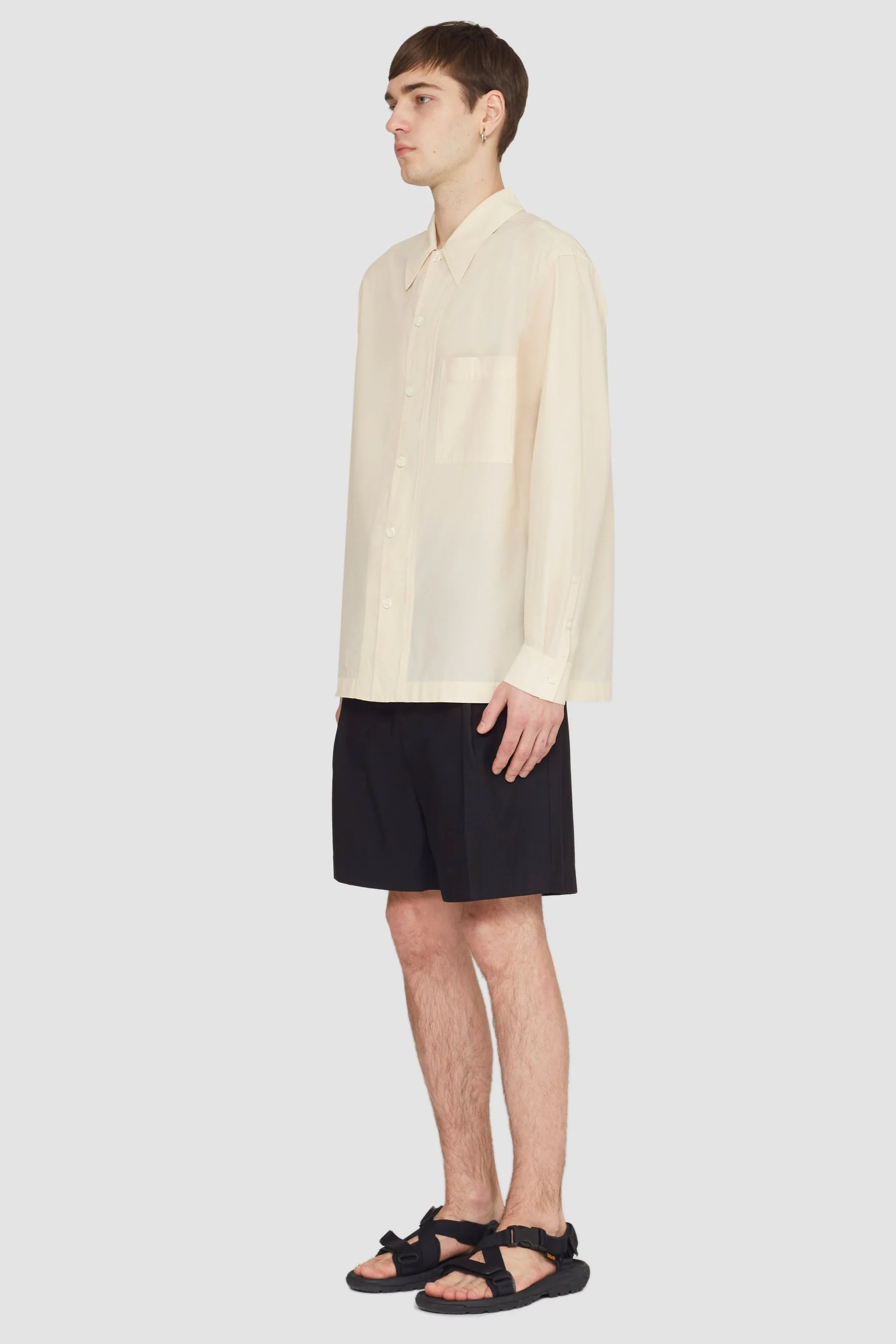 Long Sleeve Convertible Collar Sheer Shirt - Image 9