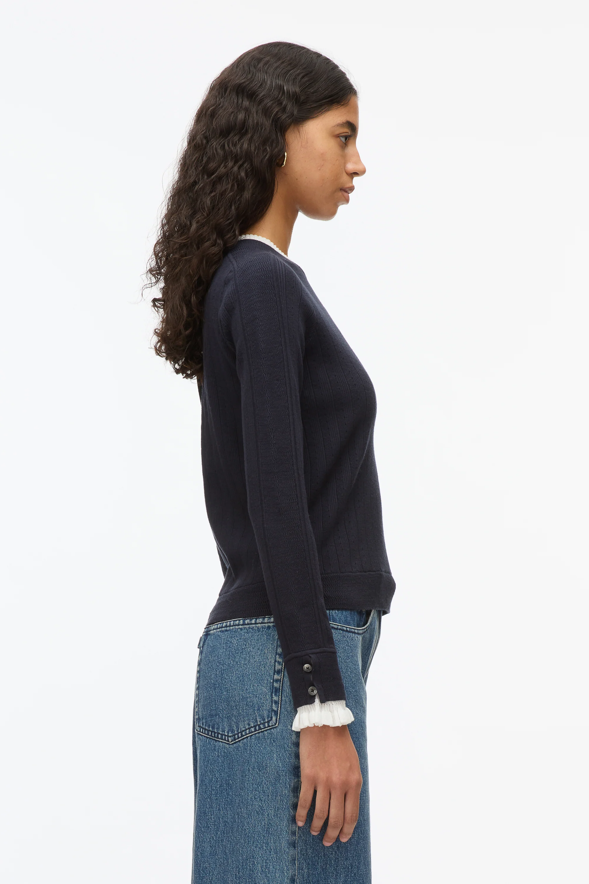 Fluid Rib Sweater with Ruffle Cuff - Image 4