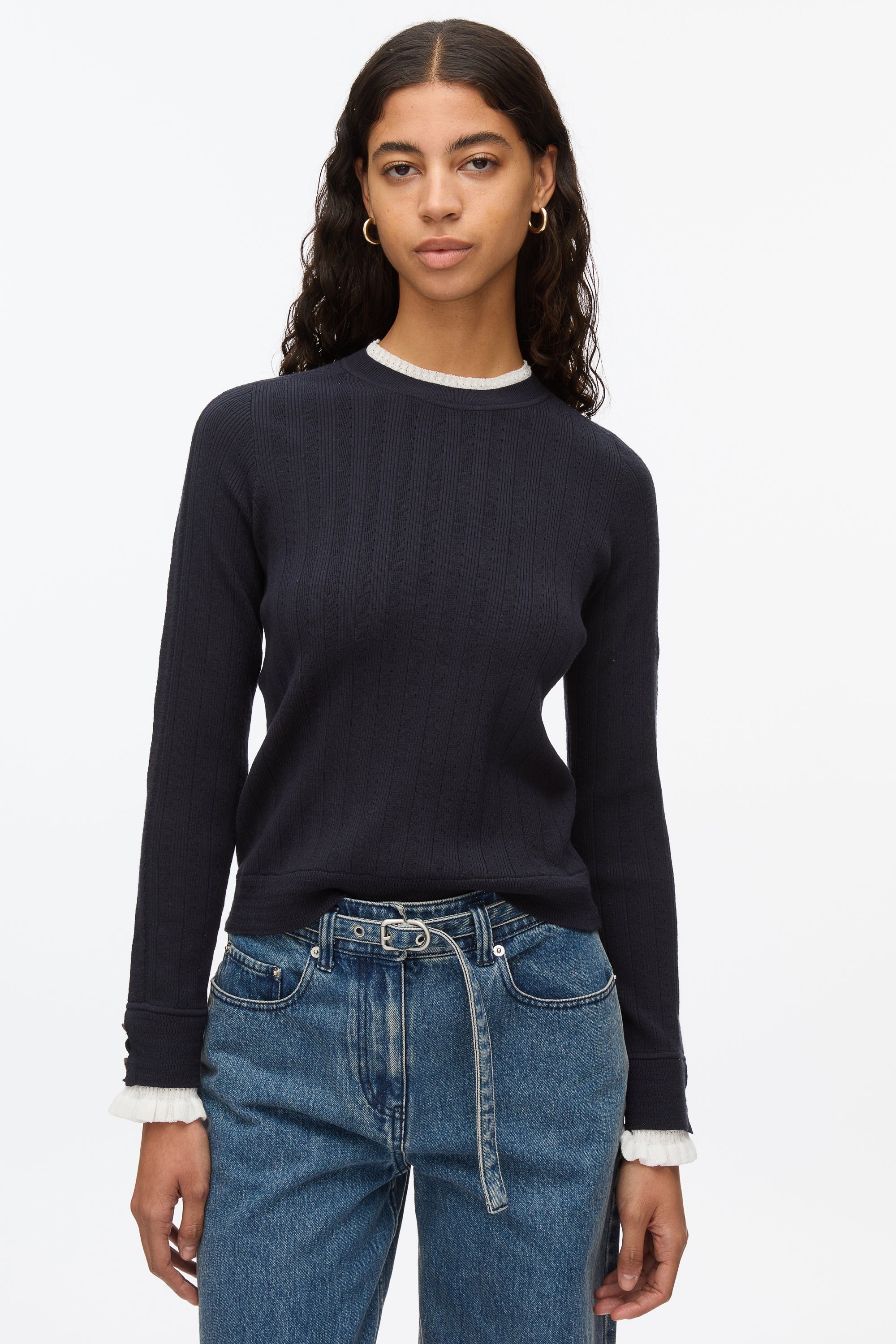 Fluid Rib Sweater with Ruffle Cuff - Image 6