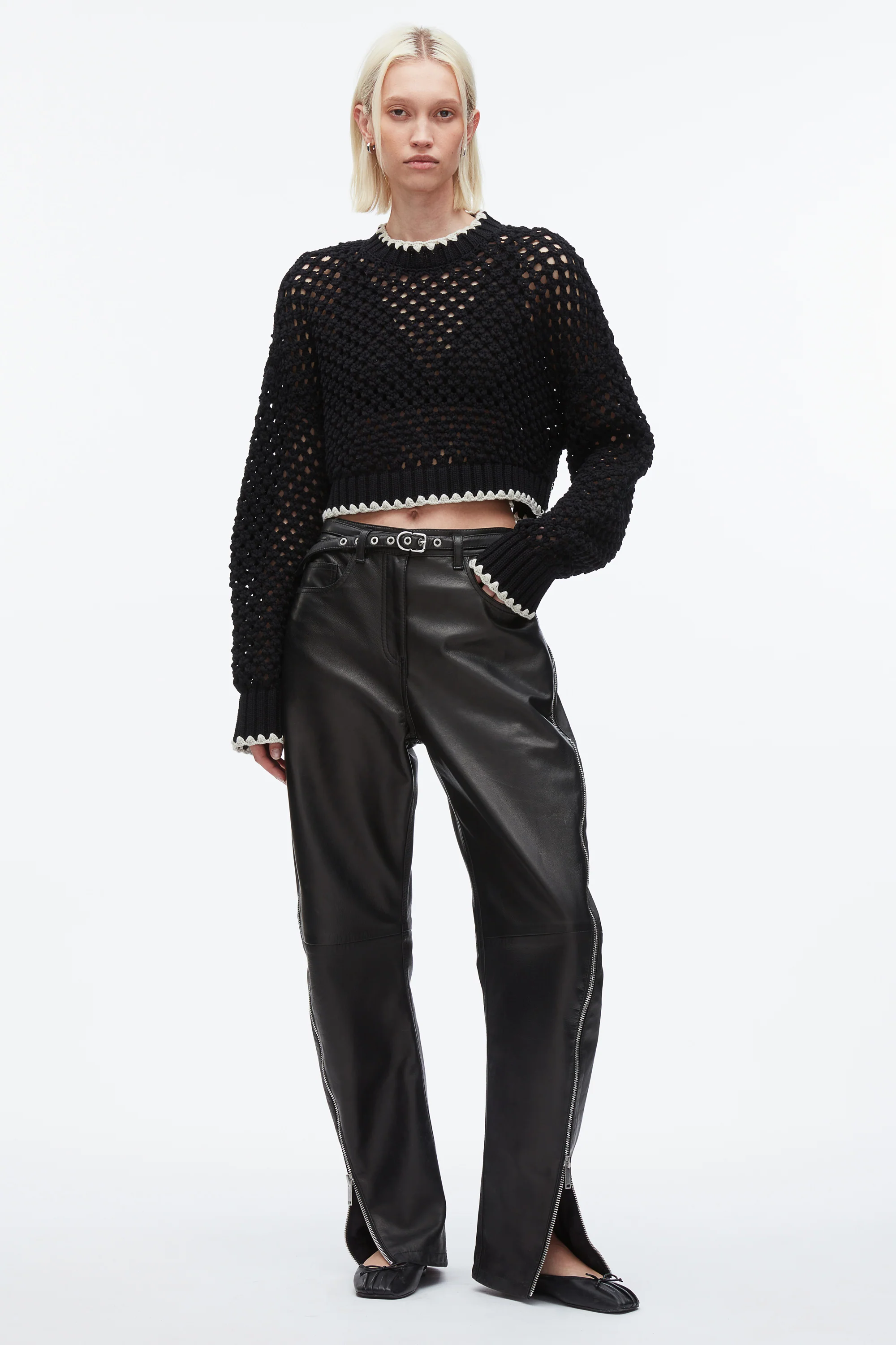 Open Work Cropped Sweater