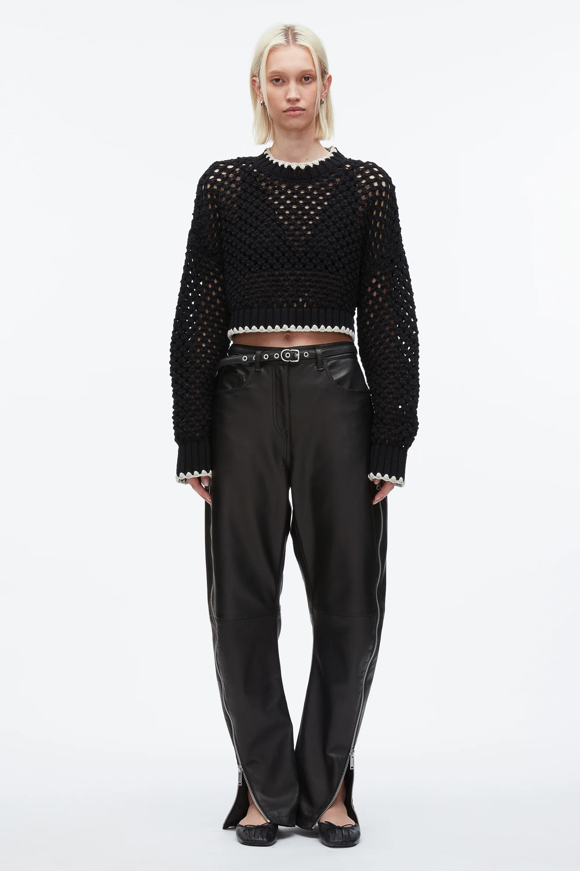 Open Work Cropped Sweater - Image 2