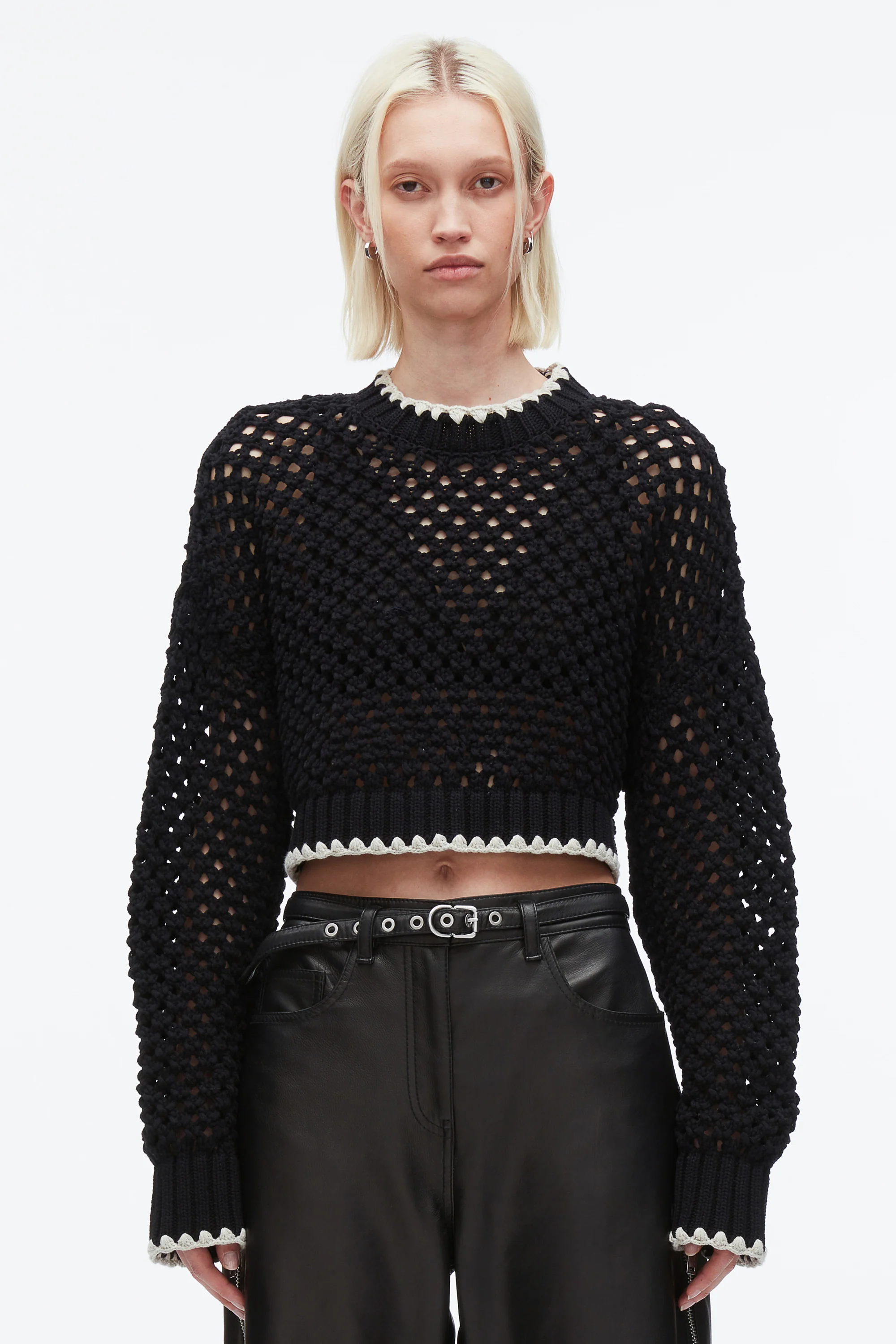 Open Work Cropped Sweater - Image 3