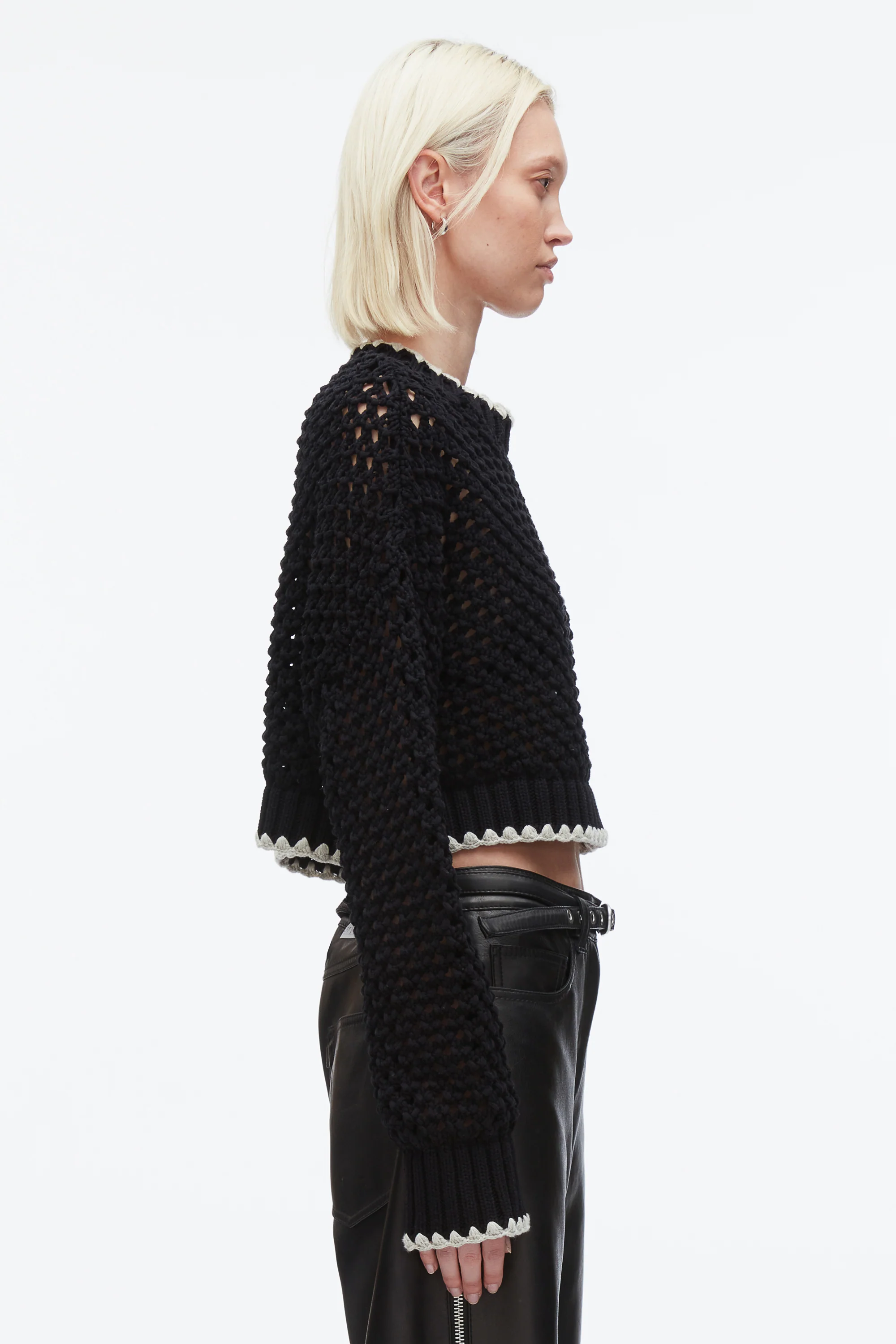 Open Work Cropped Sweater - Image 4