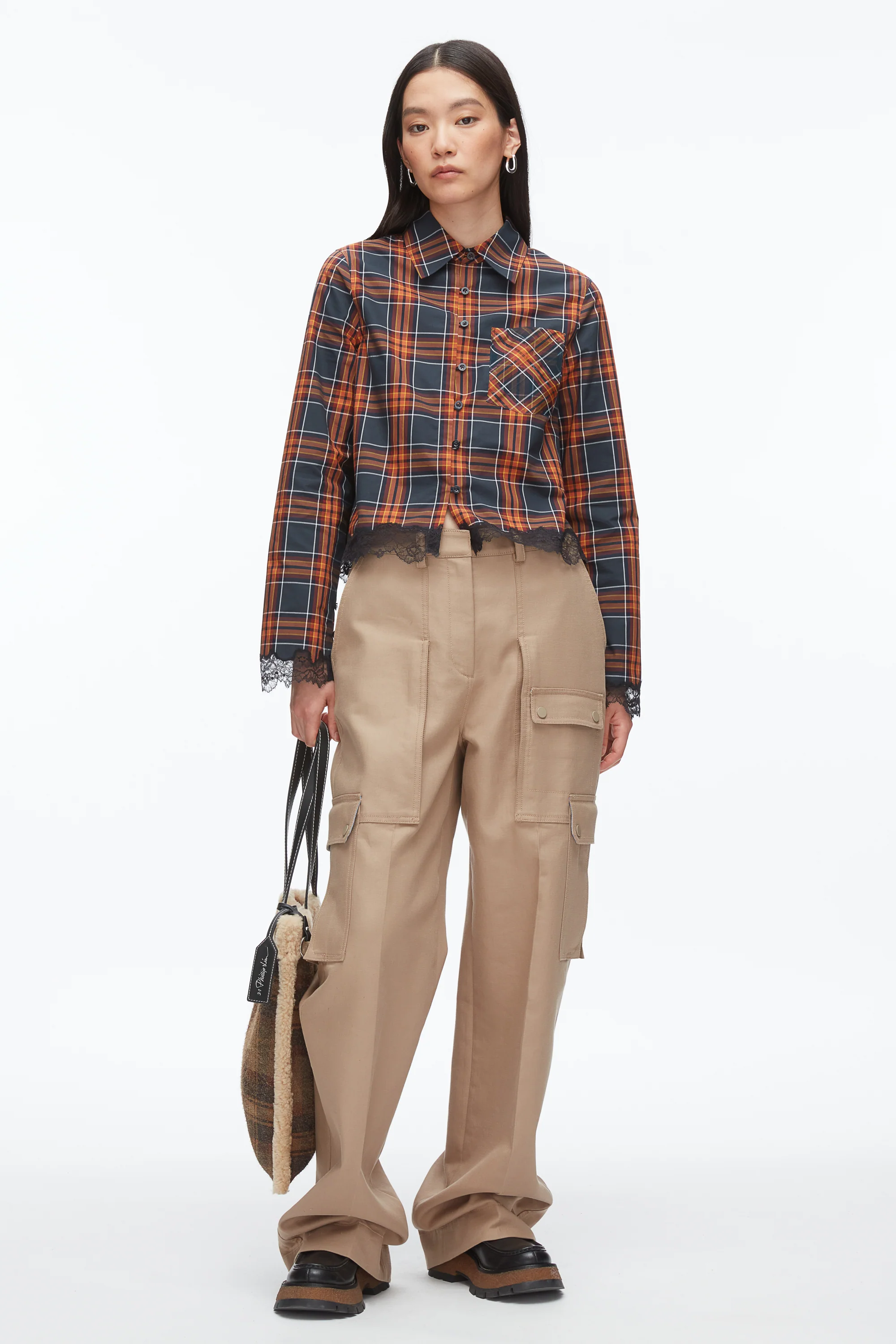 Plaid Mix Cropped Shirt