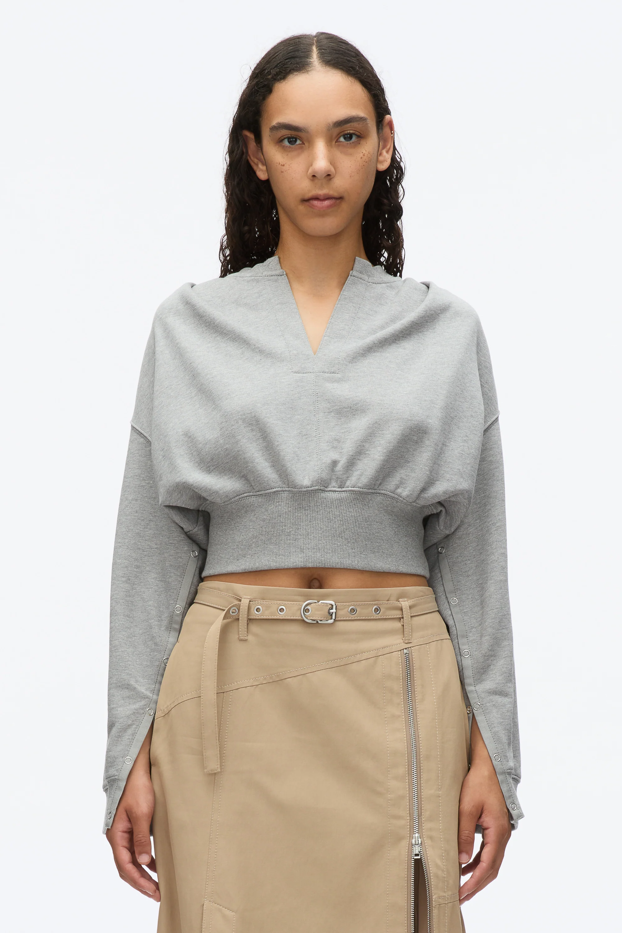 Long Sleeve Cropped Sweatshirt with Snaps - Image 2