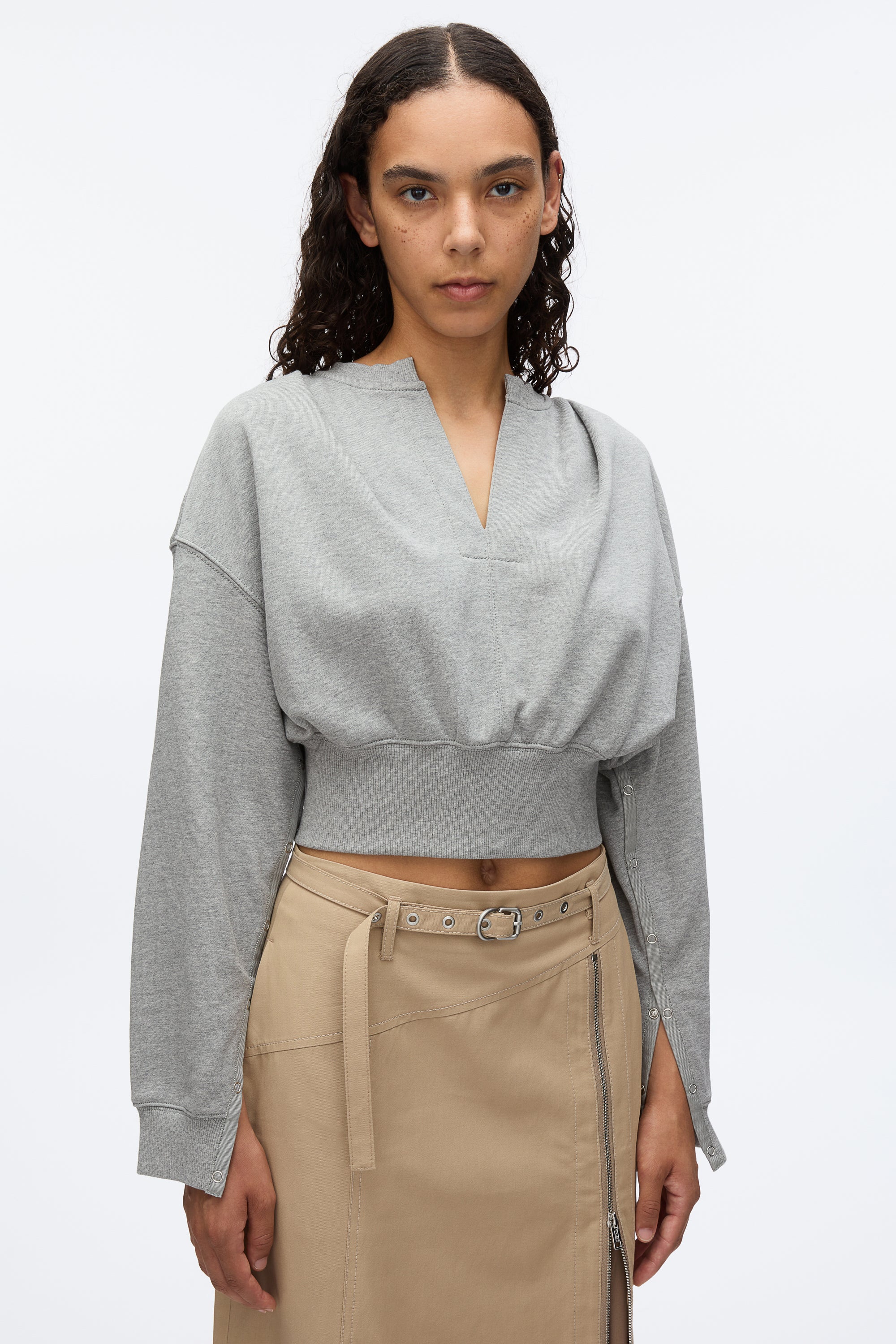Long Sleeve Cropped Sweatshirt with Snaps - Image 5