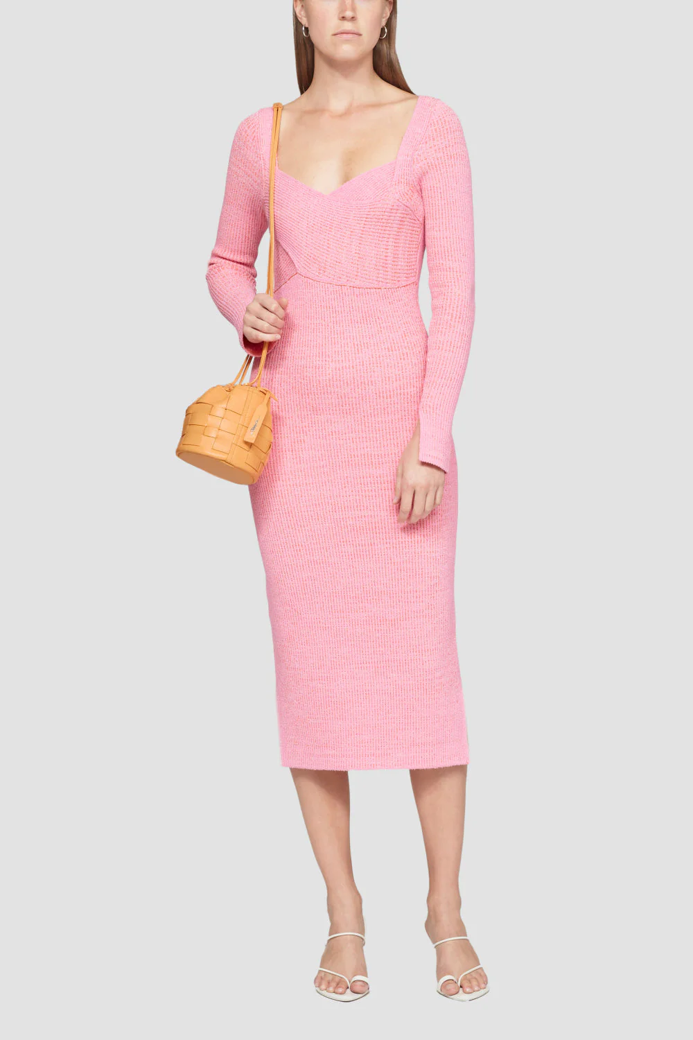 Long Sleeve Double Face Rib Cross Body Dress