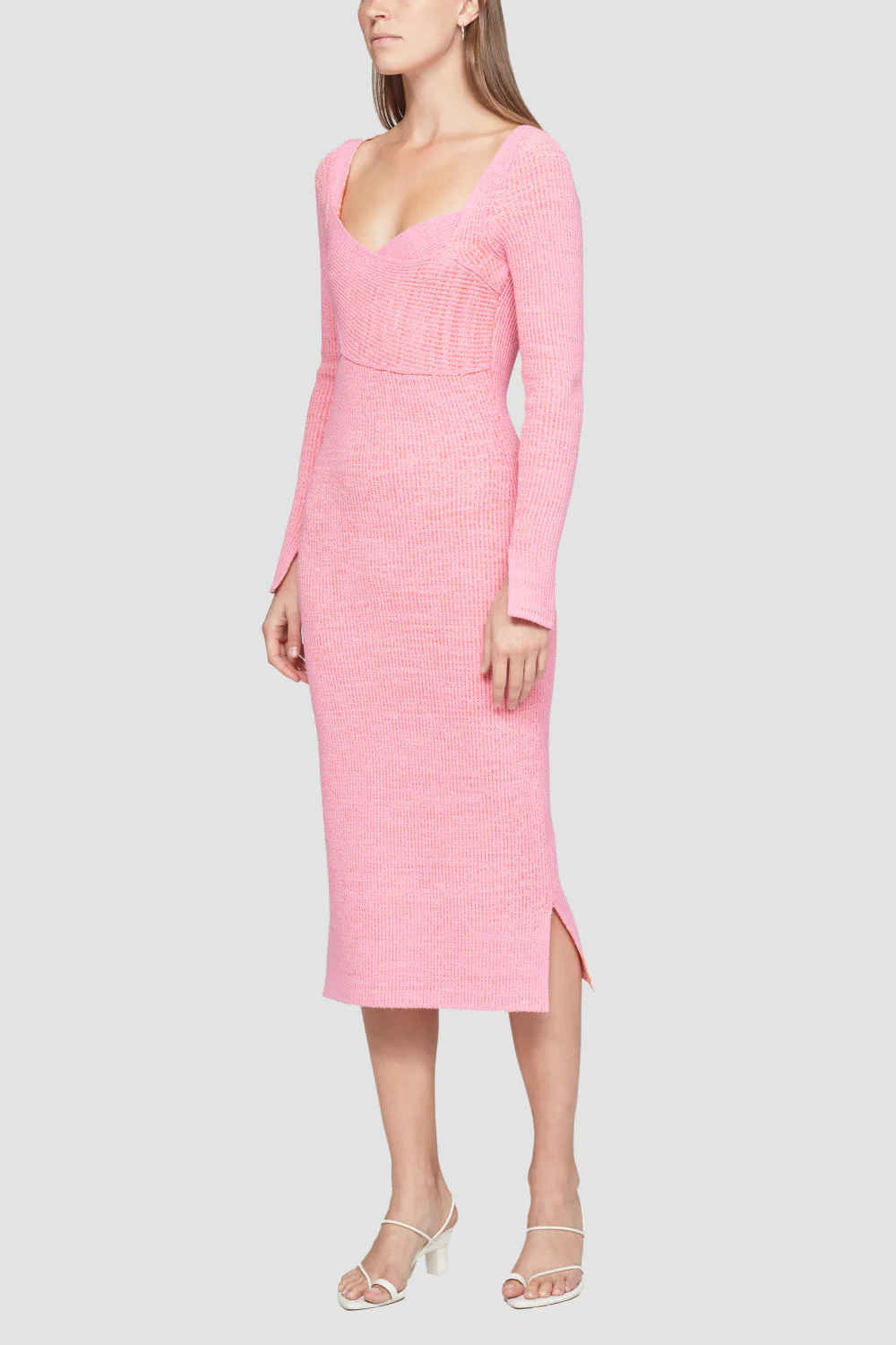 Long Sleeve Double Face Rib Cross Body Dress - Image 2