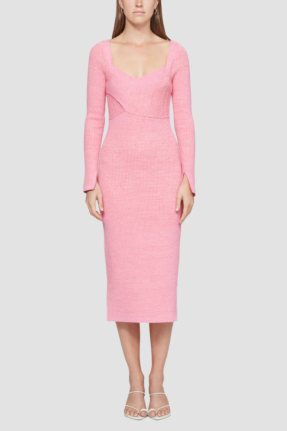 Long Sleeve Double Face Rib Cross Body Dress - Image 3