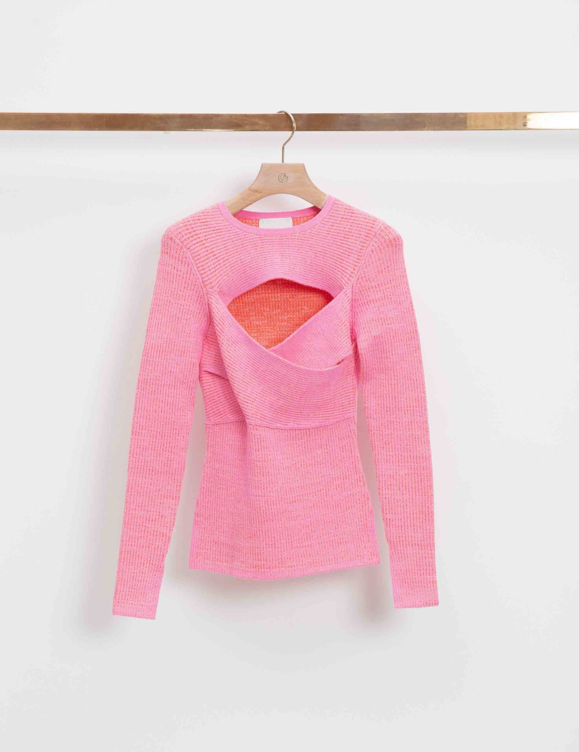 Long Sleeve Double Face Rib Cross Body Pullover