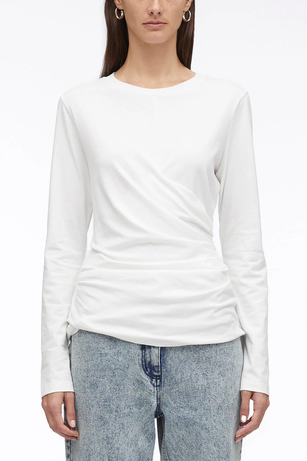 Long Sleeve Draped Cotton Jersey T-Shirt - Image 2