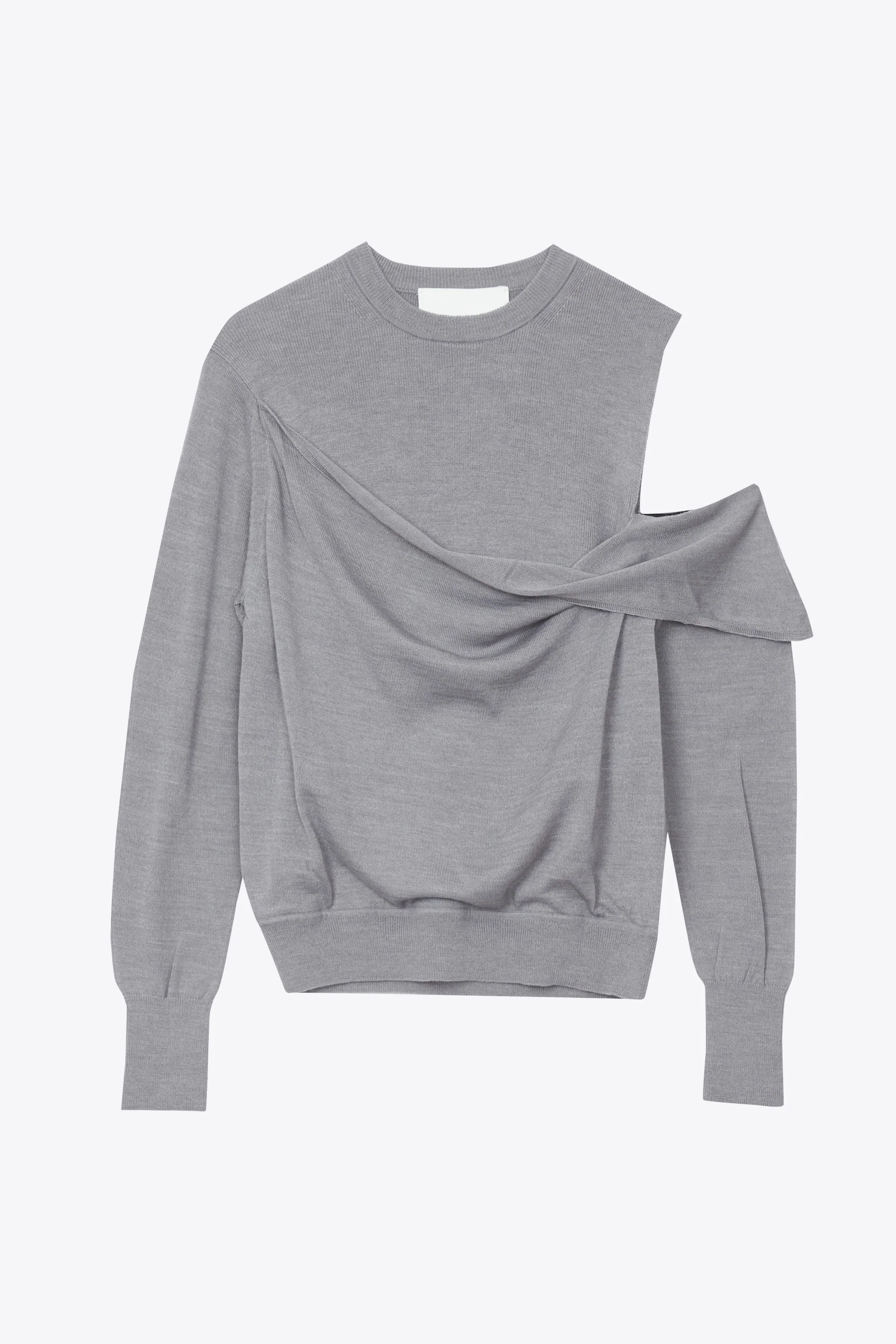 Long Sleeve Draped Fallen Shoulder Wool Pullover - Image 2