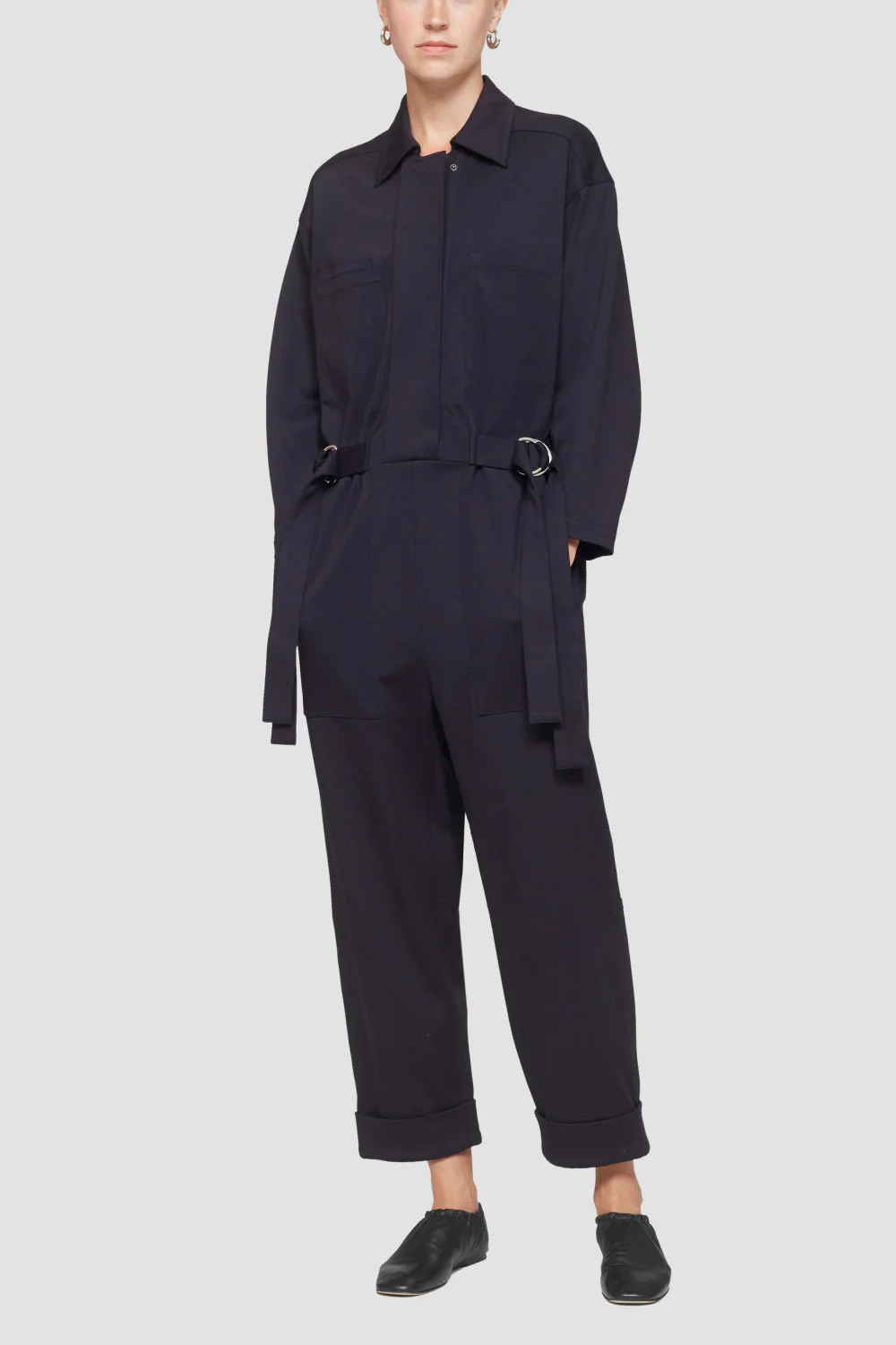 Long Sleeve Knit Twill Utility Jumpsuit - Image 2