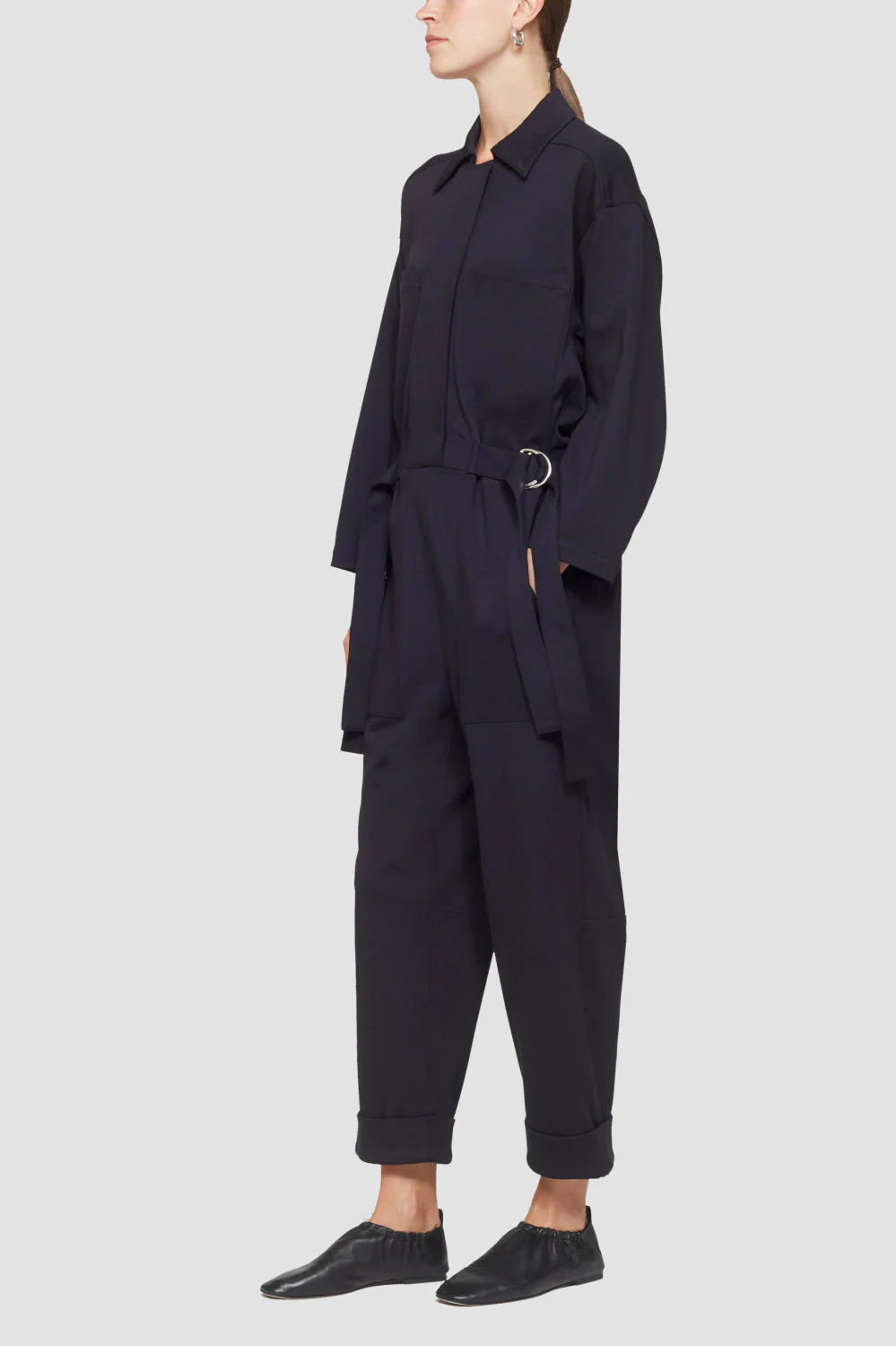 Long Sleeve Knit Twill Utility Jumpsuit - Image 4