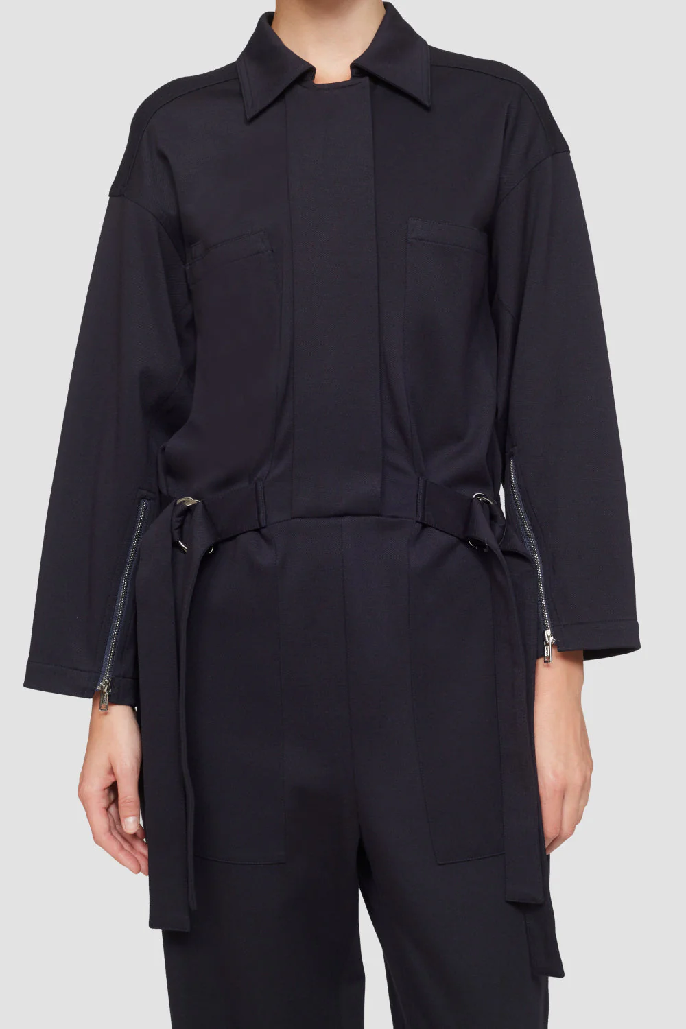 Long Sleeve Knit Twill Utility Jumpsuit - Image 6