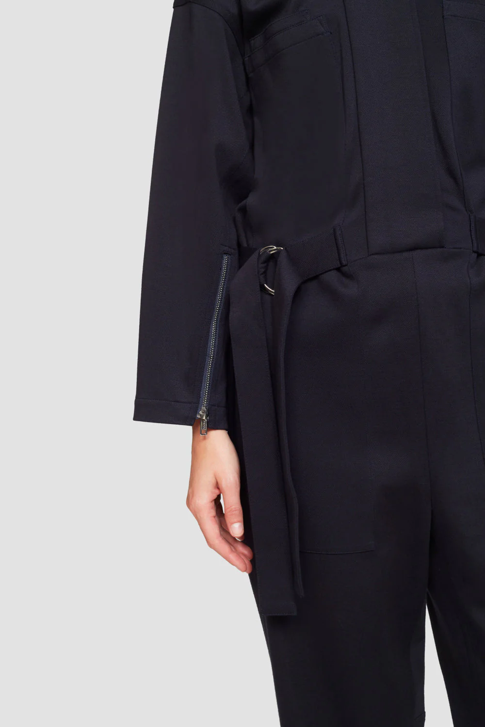 Long Sleeve Knit Twill Utility Jumpsuit - Image 7