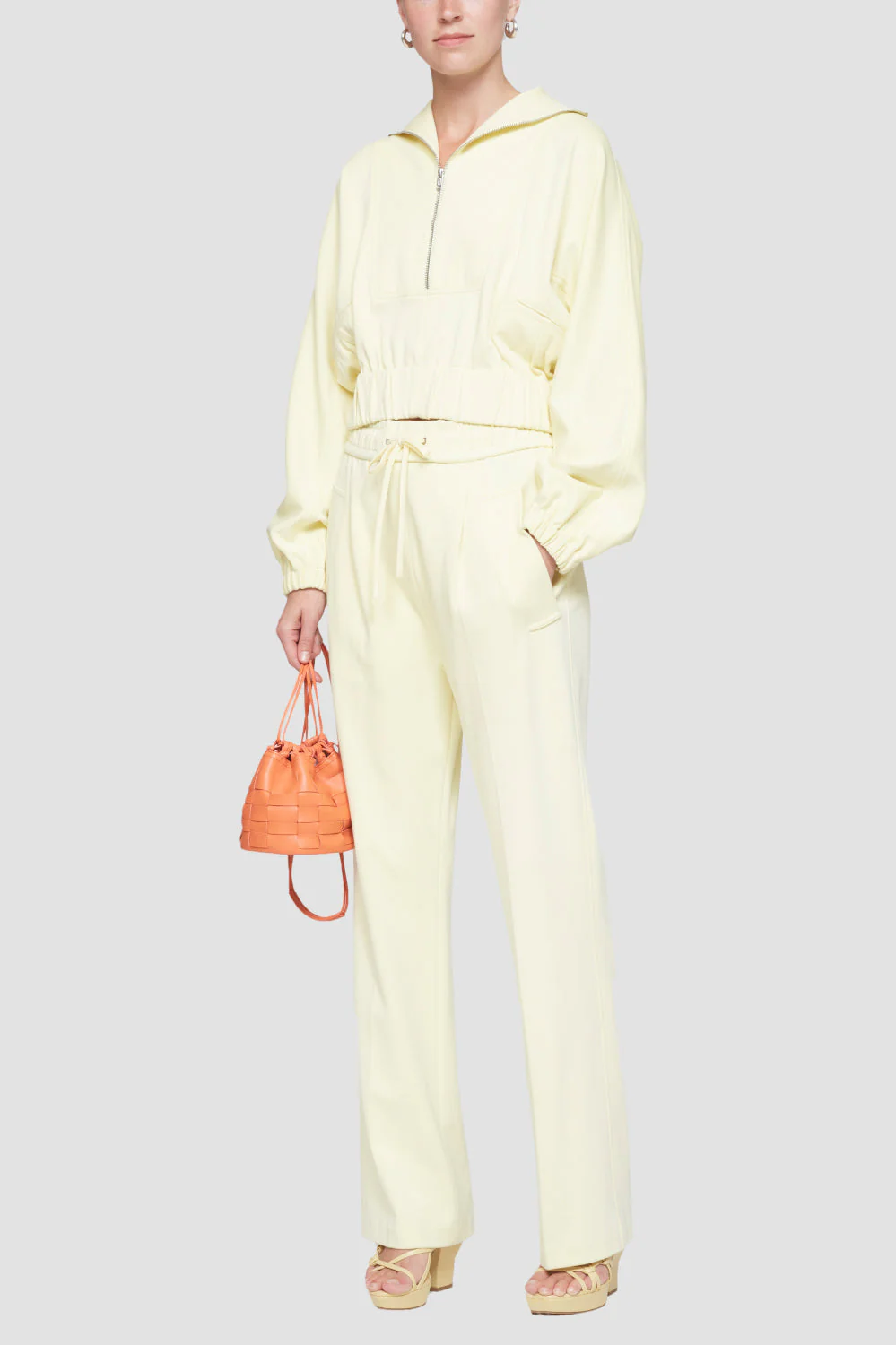 Ls Knit Twill Zip-Up Top