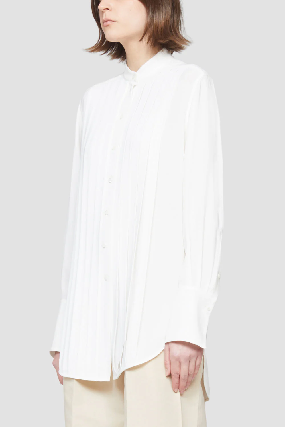 Long Sleeve Pleated Button-Up Shirt - Image 3