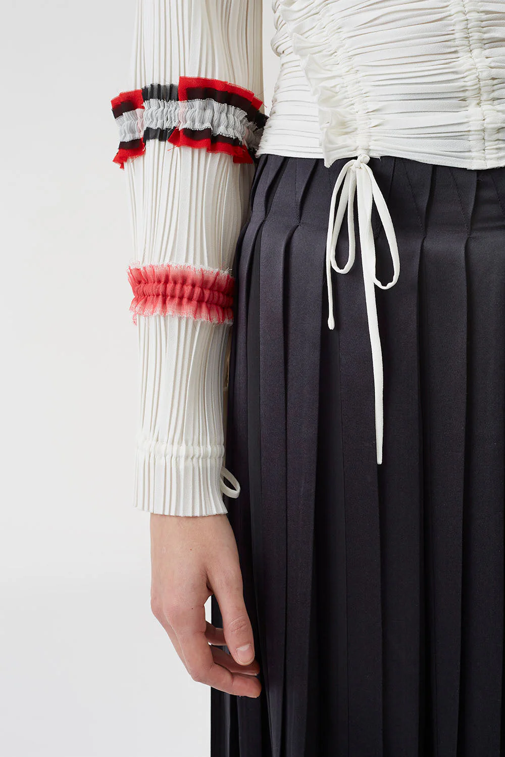 Long Sleeve Pleated Top With Gathered Details - Image 2