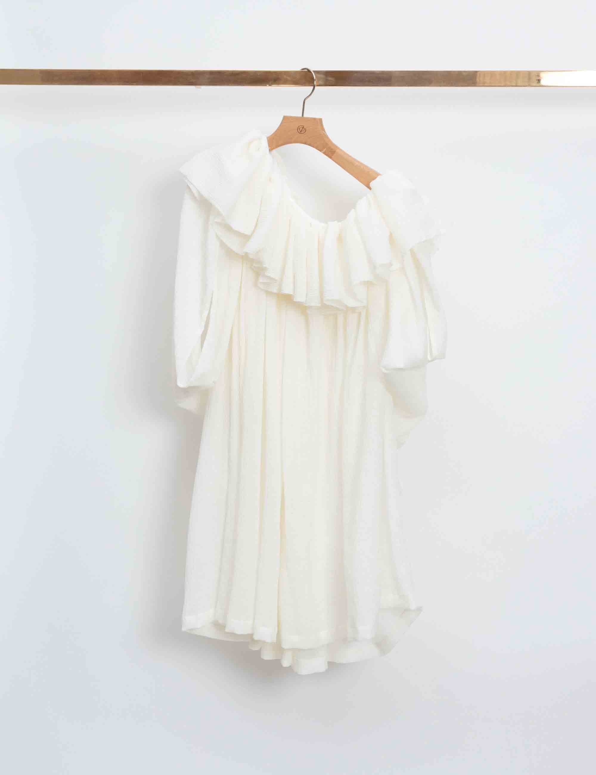 Long Sleeve Plisse Voile Ruffle Drape Voluminous Dress - Image 2
