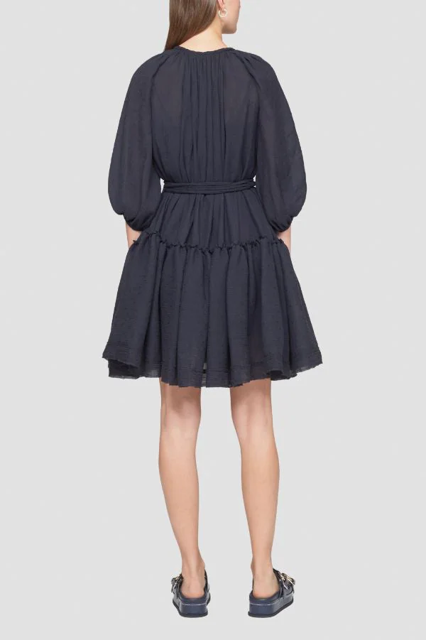 Long Sleeve Plisse Voile Wrap Dress - Image 4