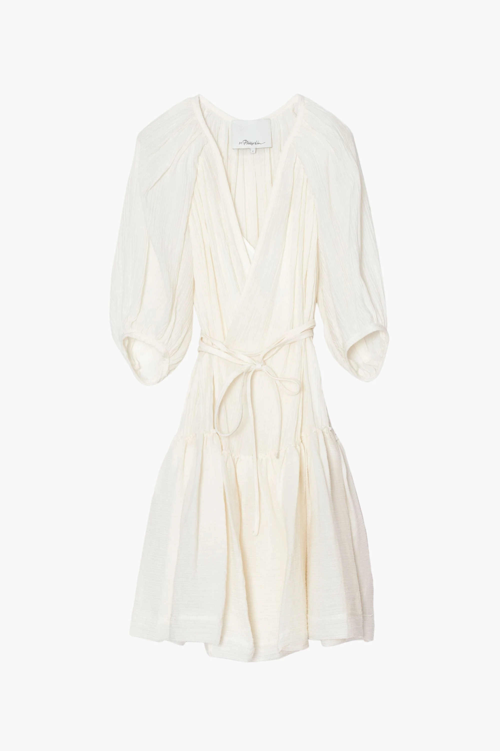 Long Sleeve Plisse Voile Wrap Dress - Image 7