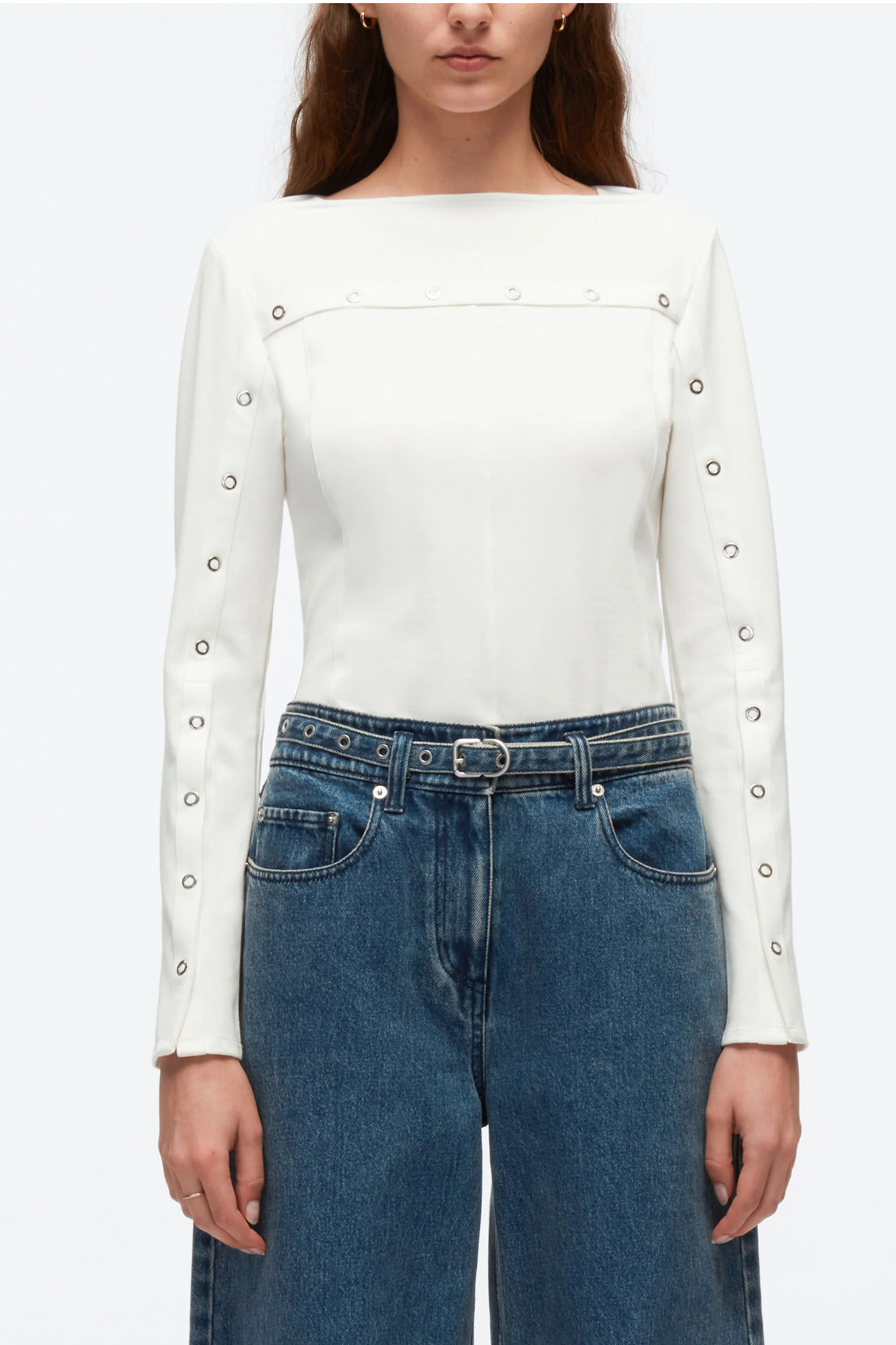 Long Sleeve Top With Ring-Stud Embellishment - Image 2