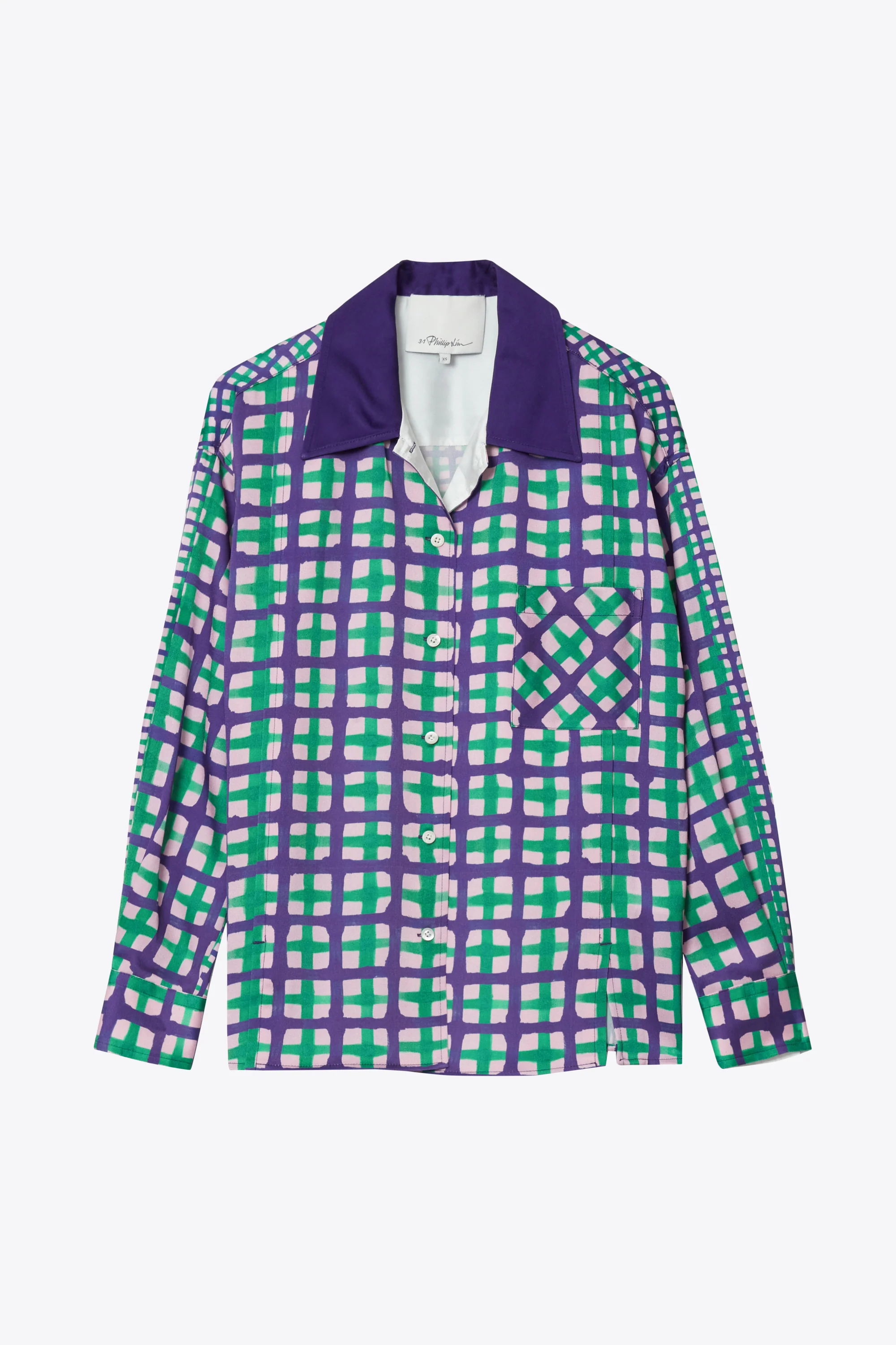 Long Sleeve Printed Satin Camp Shirt