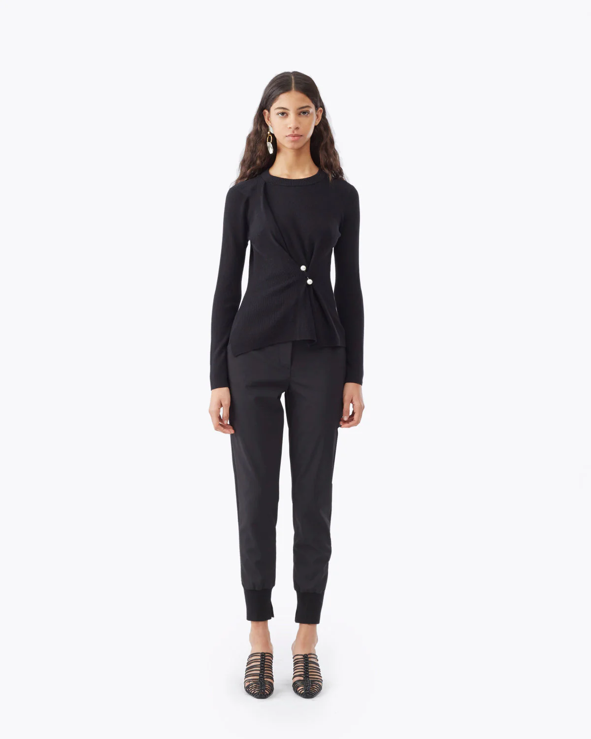 Ls Ribbed Pearl Pin Pullover