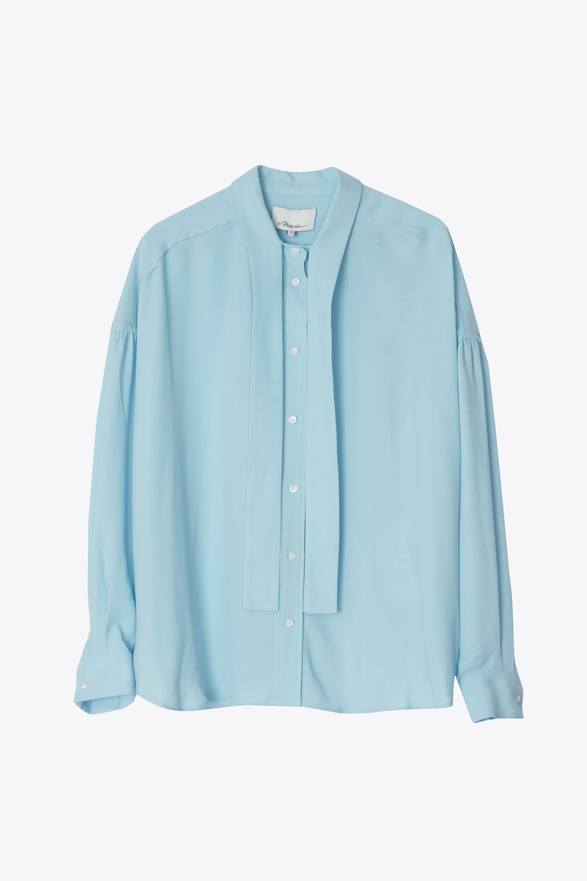 Long Sleeve Satin Crepe Shirt With Tie