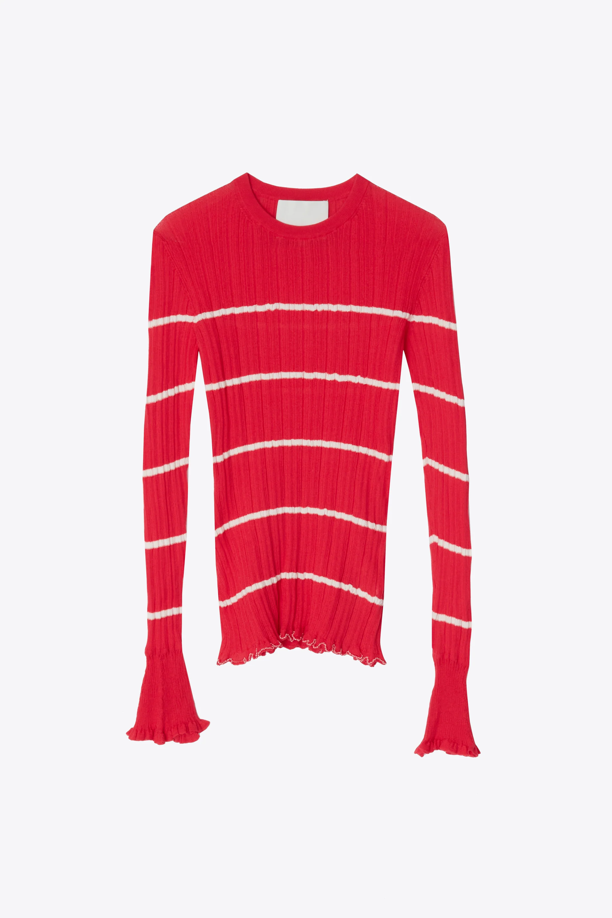 Long Sleeve Sheer Striped Crewneck Pullover