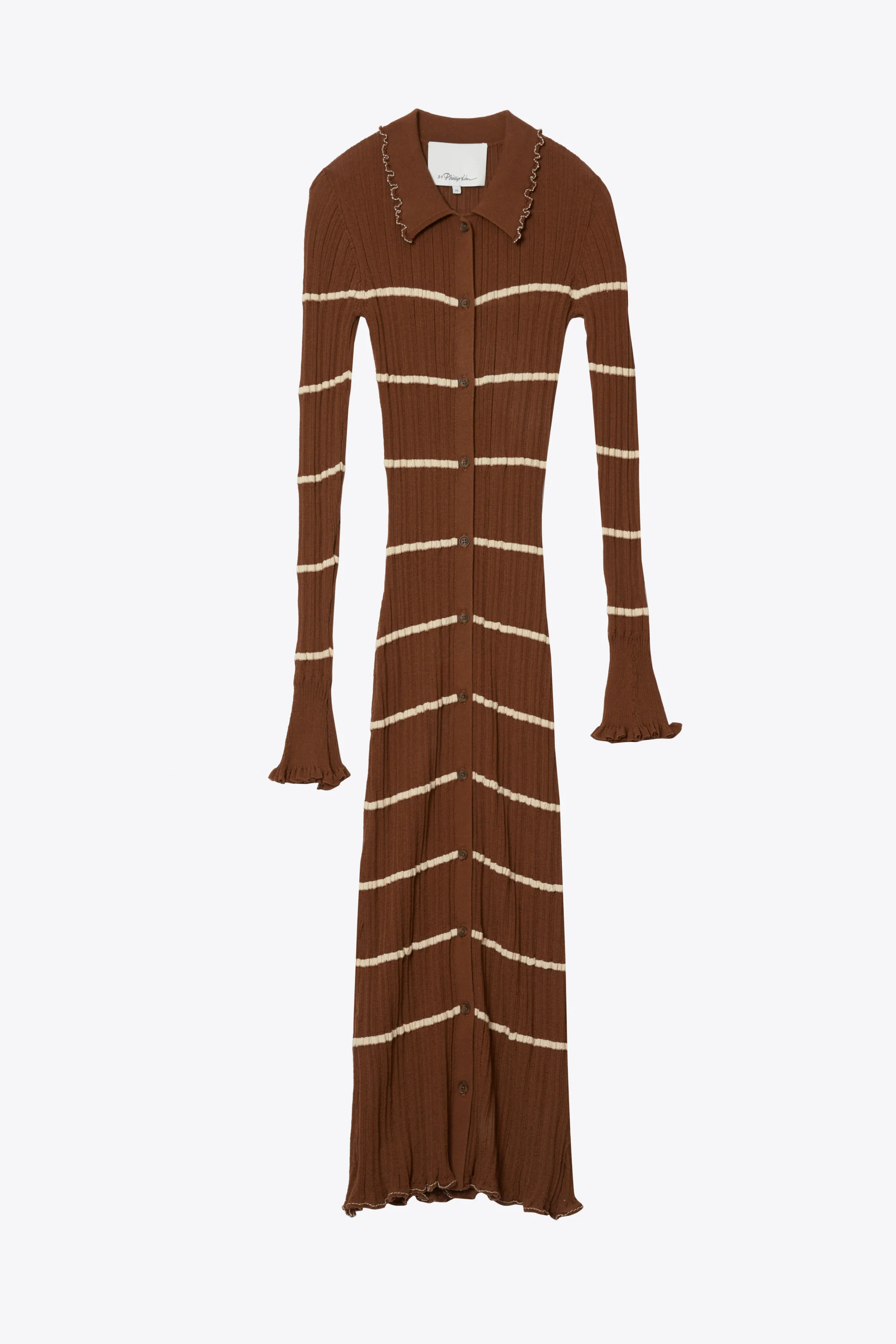 Long Sleeve Sheer Striped Polo Dress