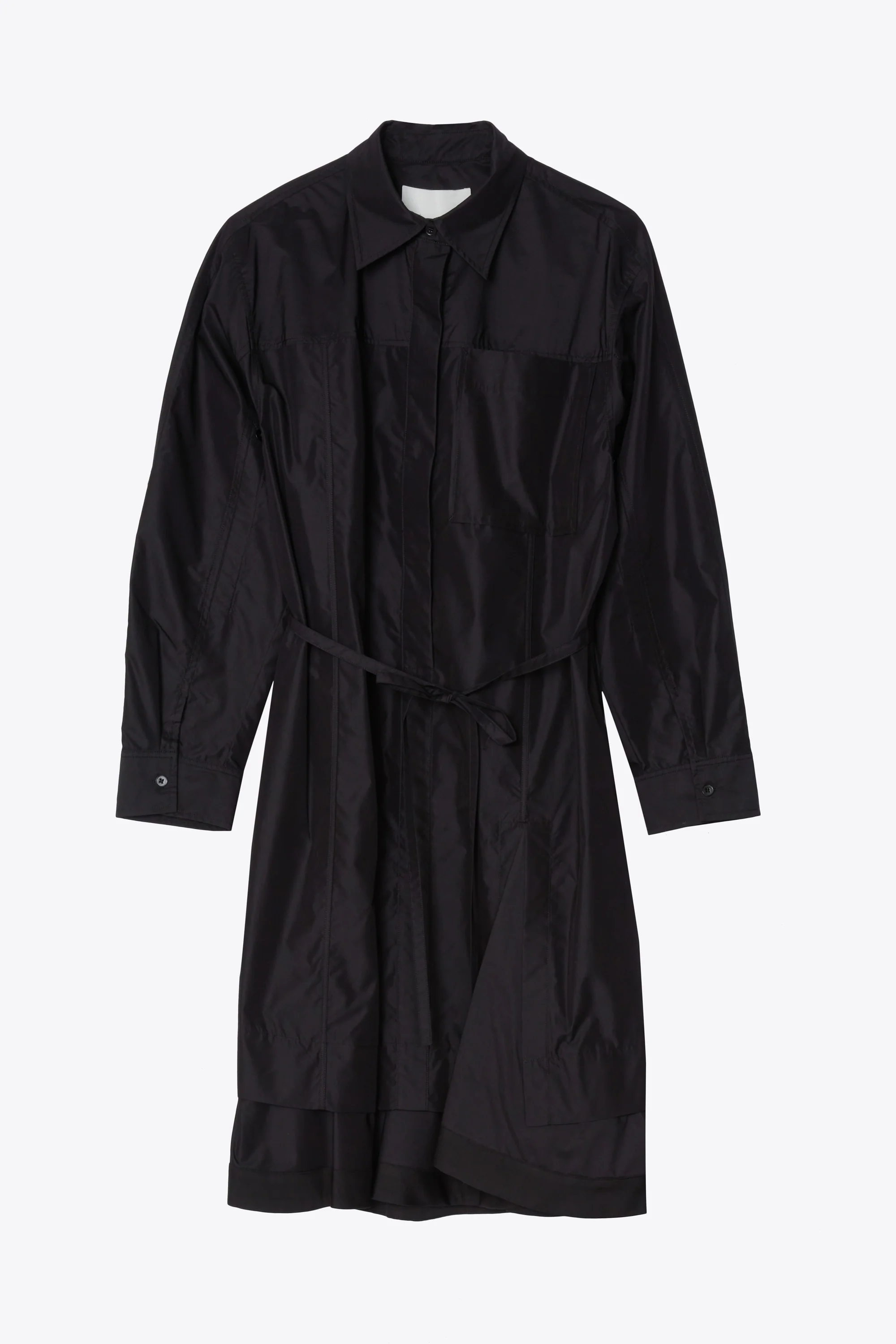 Long Sleeve Shirt Dress With Cascade Drape