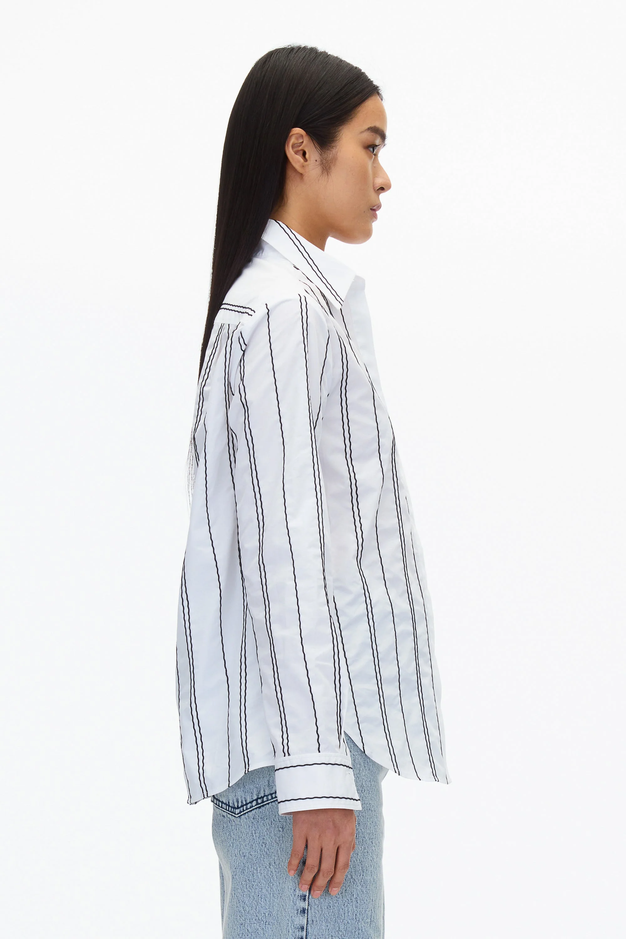 Midnight Relax Fit Poplin Shirt with Wave Embroidery - Image 7