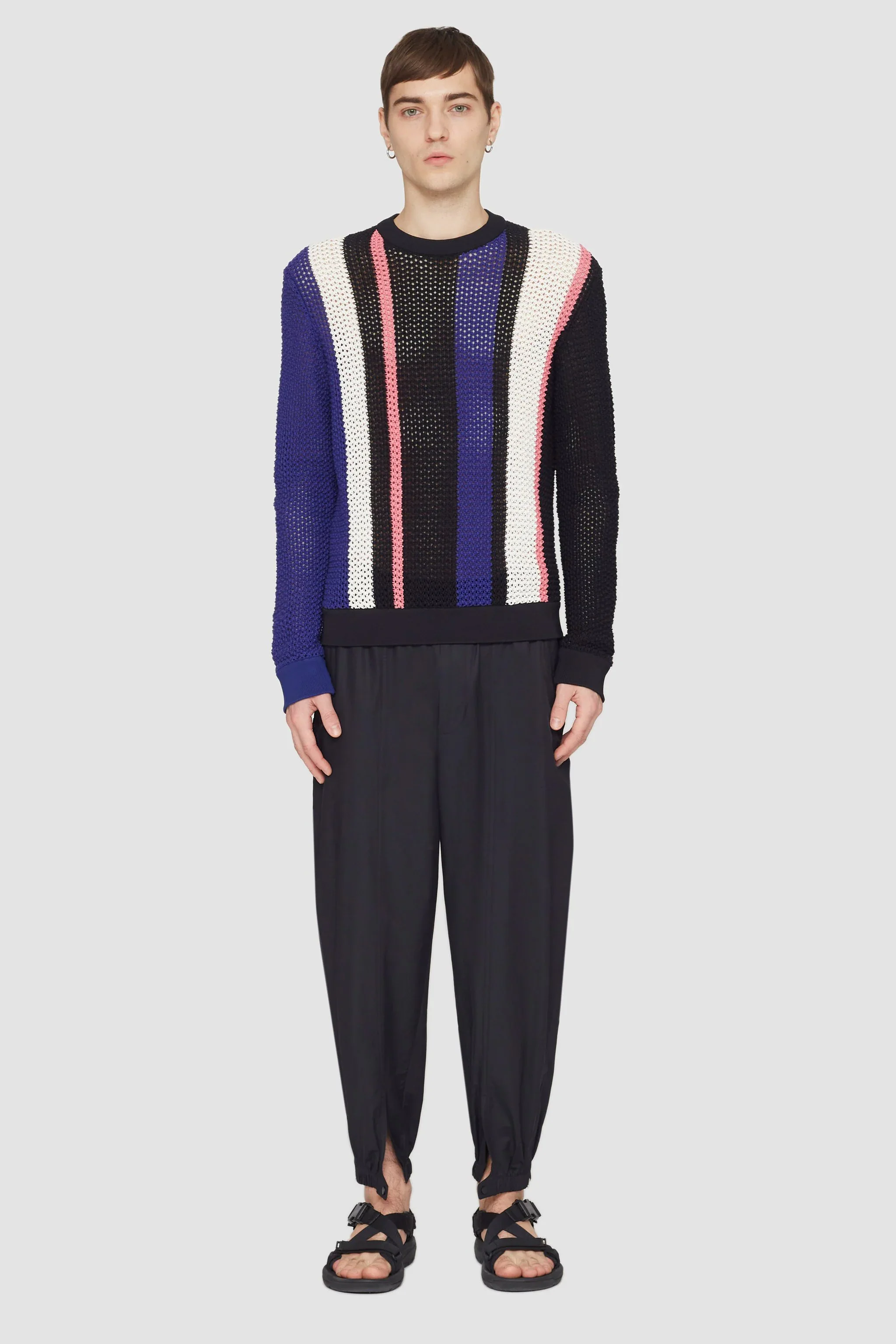Long Sleeve Stripe Pointelle Pullover - Image 3