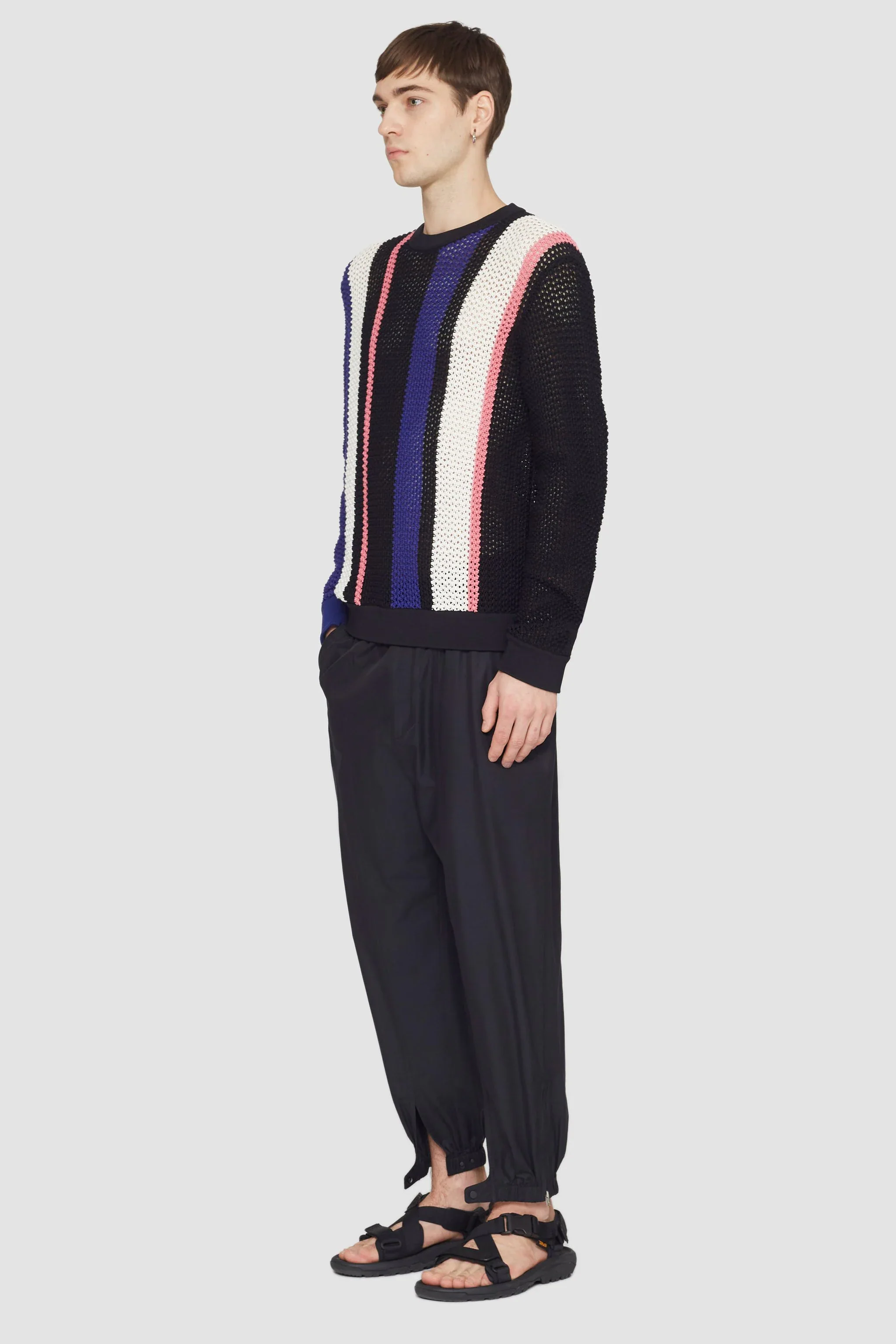 Long Sleeve Stripe Pointelle Pullover - Image 4