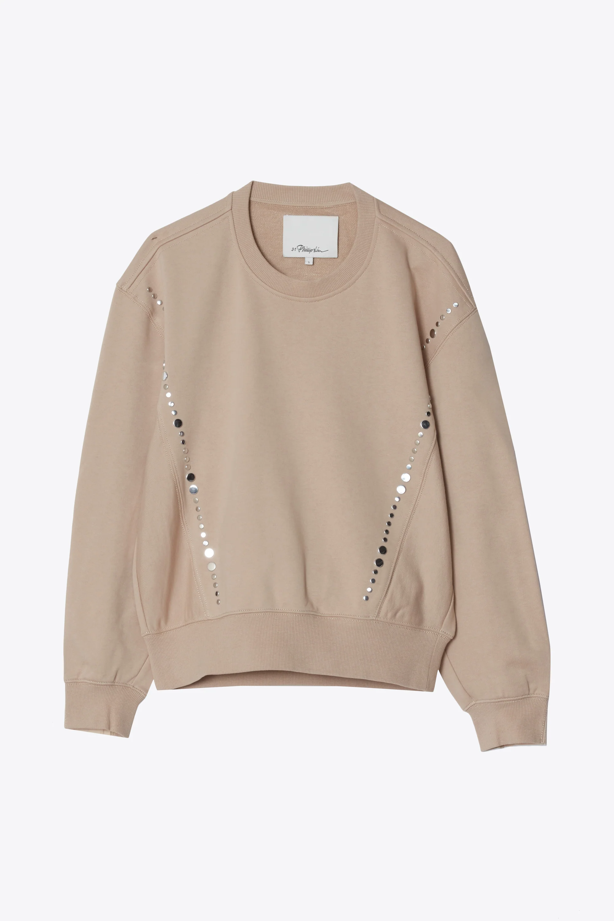 Long Sleeve Studded Sweatshirt With Poplin Back Panel