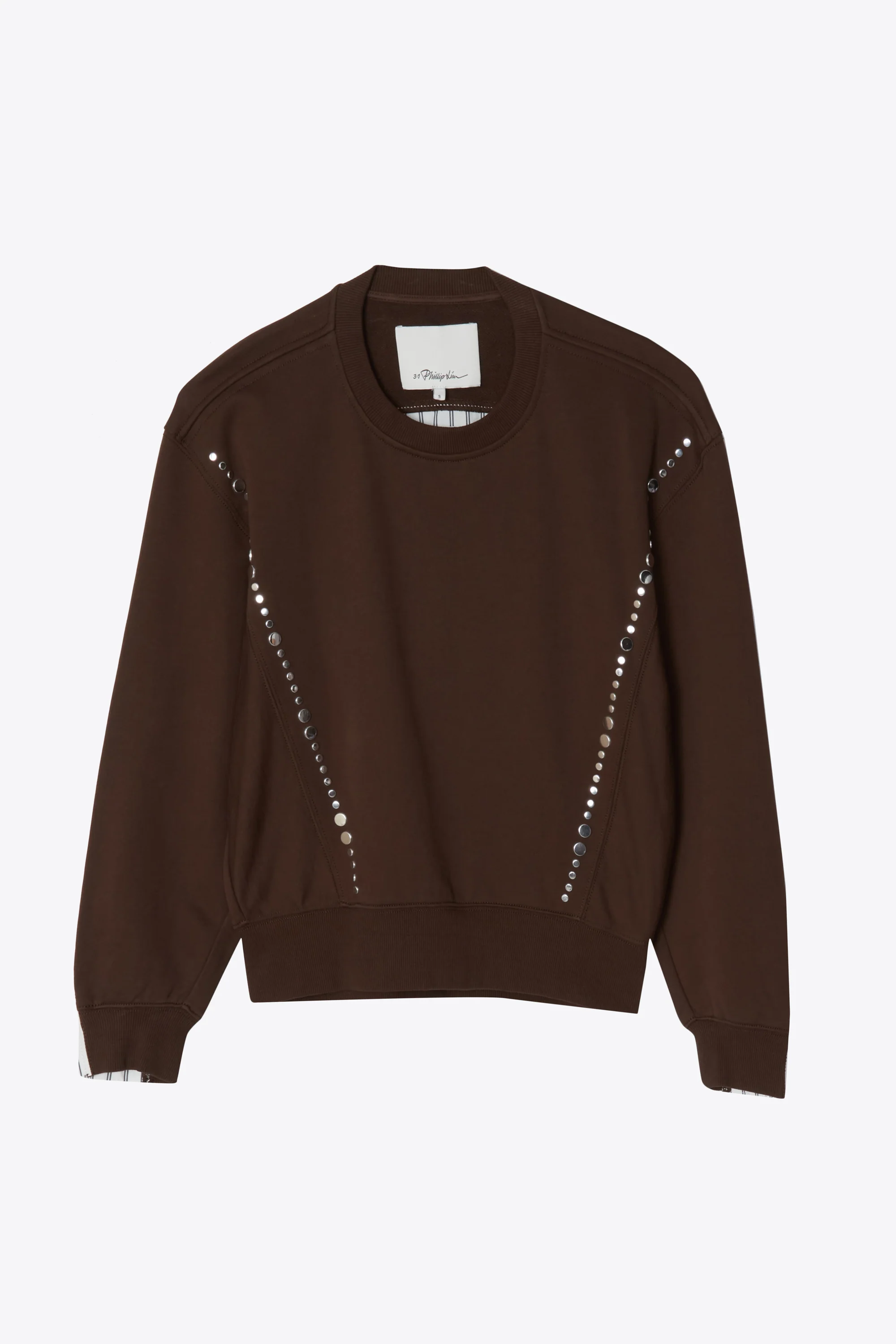 Long Sleeve Studded Sweatshirt With Poplin Back Panel - Image 5
