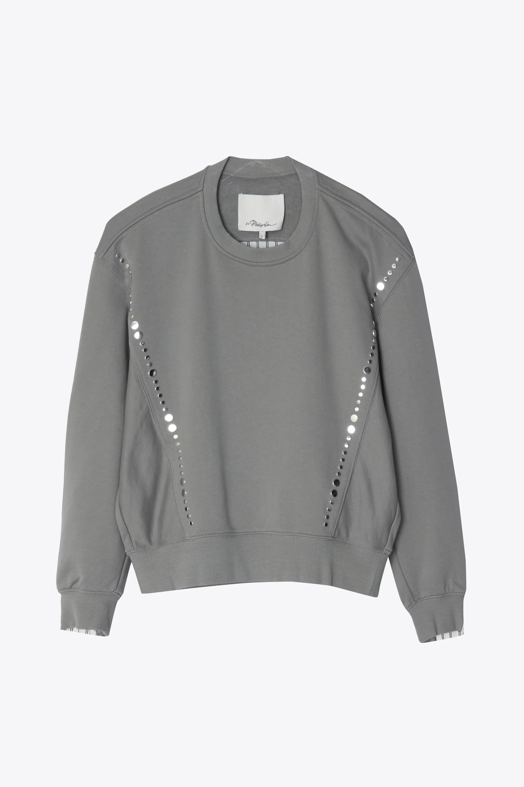 Long Sleeve Studded Sweatshirt With Poplin Back Panel - Image 7