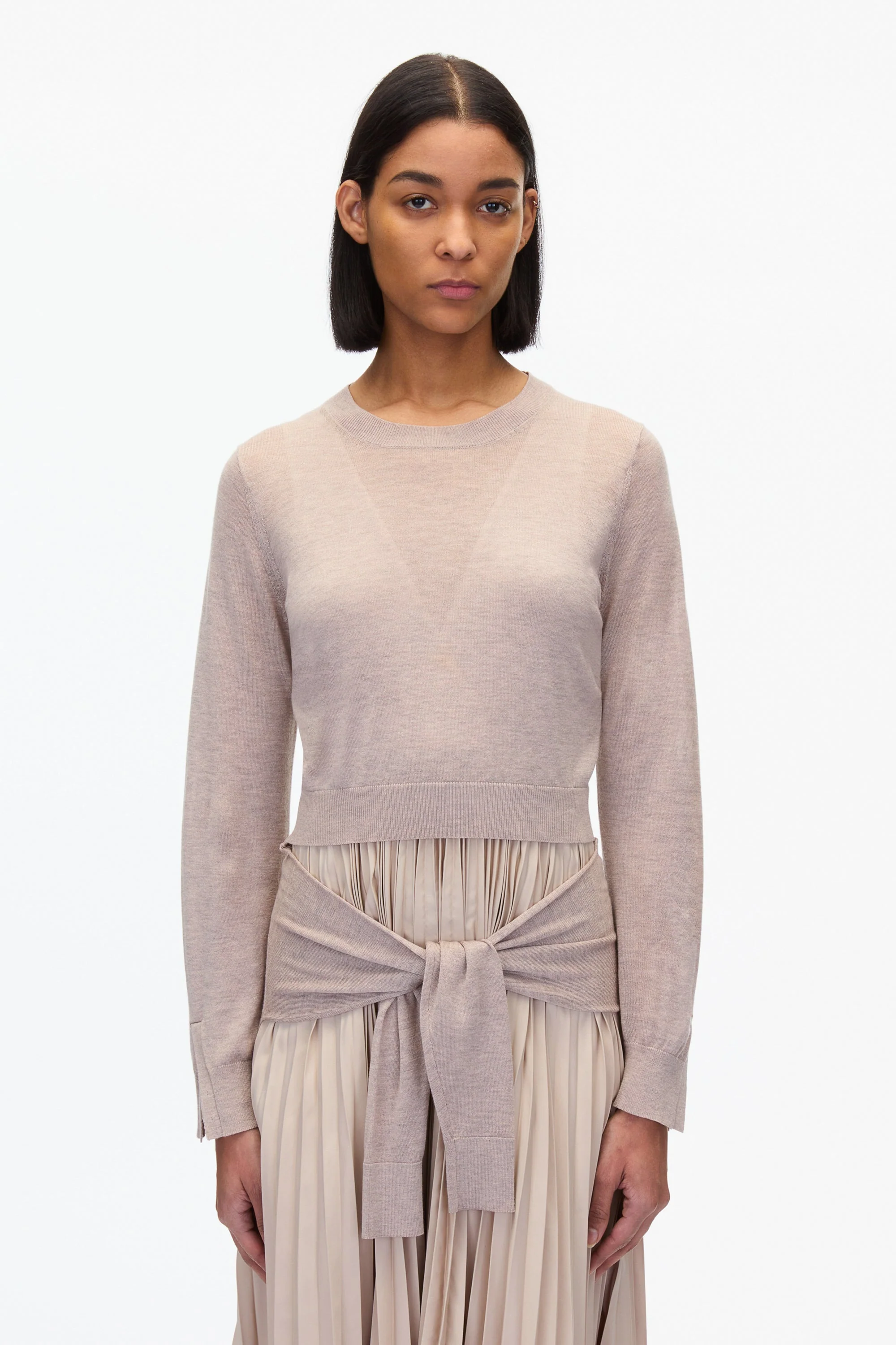 Combo Pleated Dress with Tie Waist - Image 10