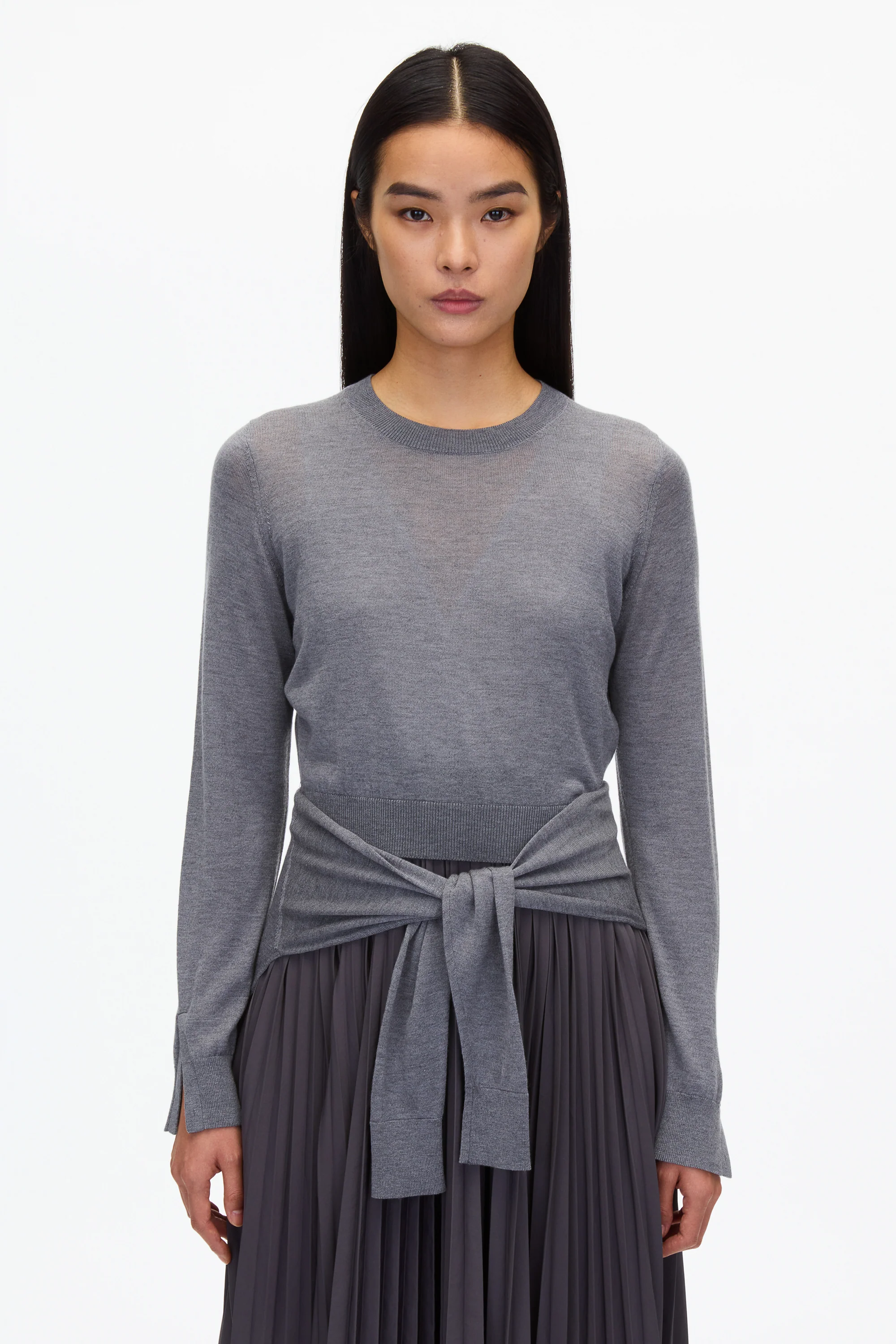 Combo Pleated Dress with Tie Waist - Image 4