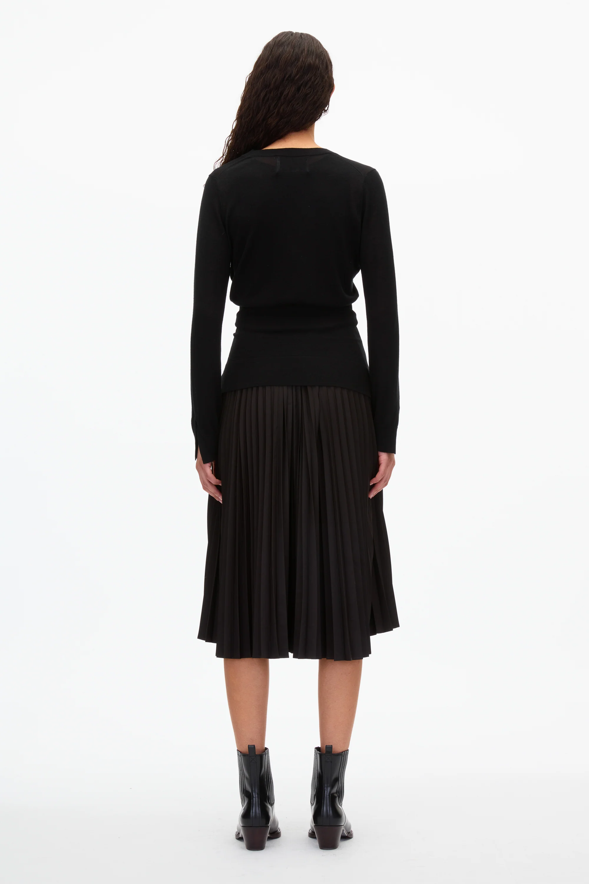 Combo Pleated Dress with Tie Waist - Image 7