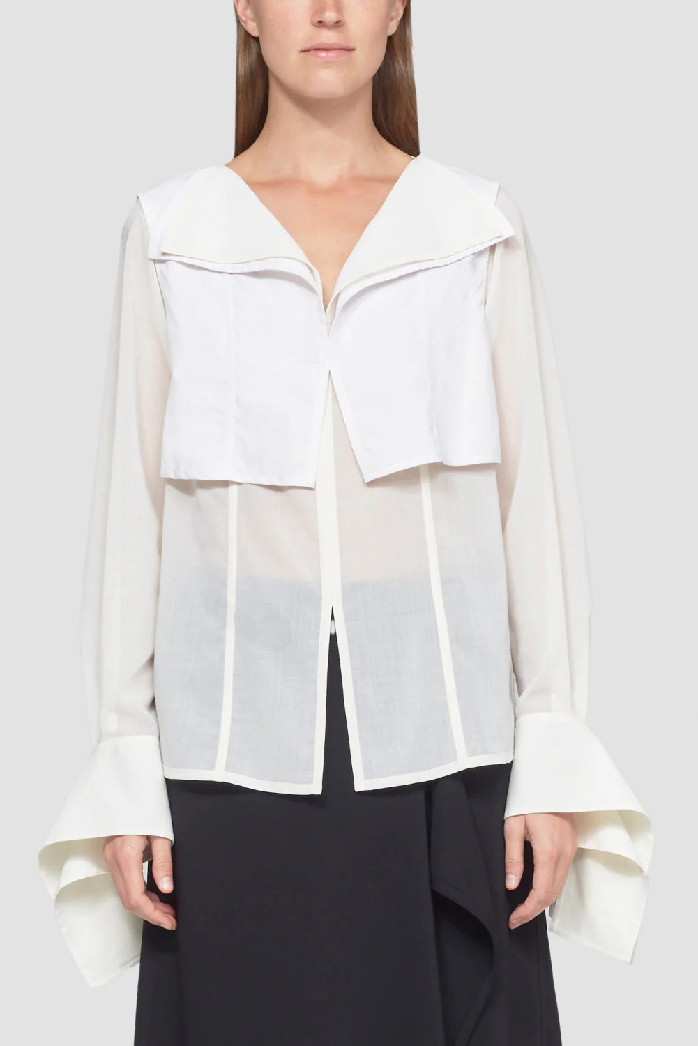 Ls Wool Blend Voile Blouse W Back Neck Tie - Image 2