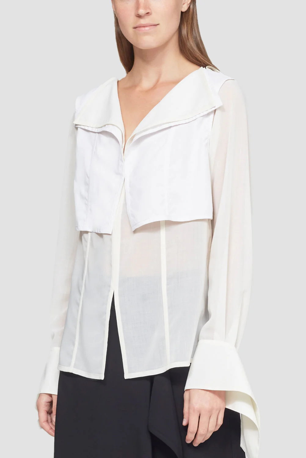 Ls Wool Blend Voile Blouse W Back Neck Tie - Image 3