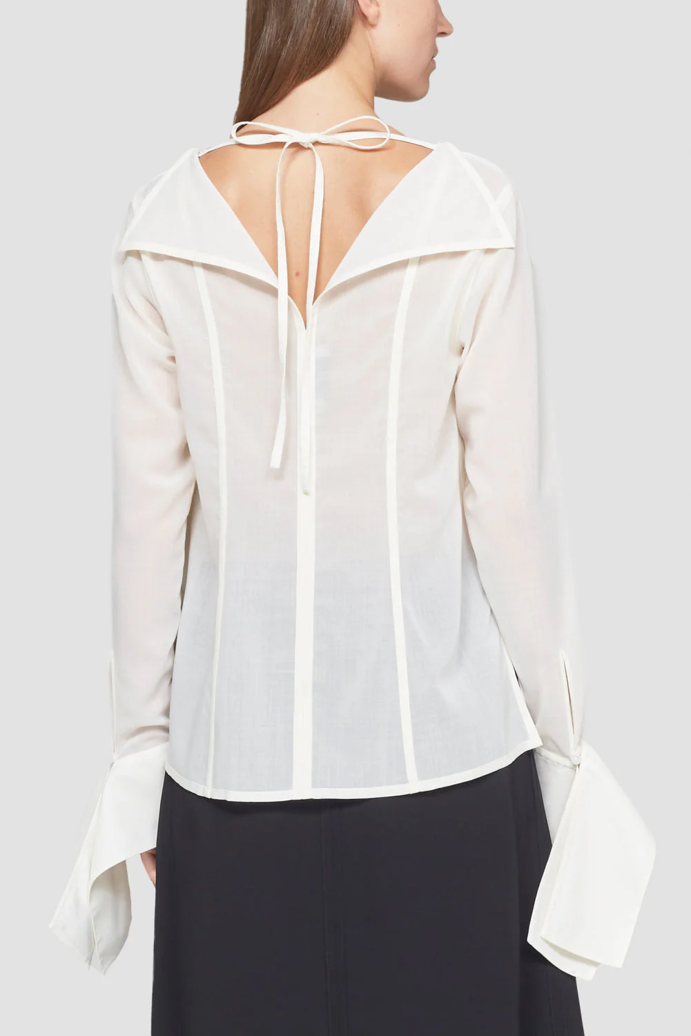 Ls Wool Blend Voile Blouse W Back Neck Tie - Image 4