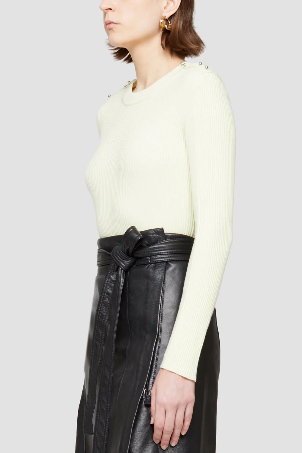 Long Sleeve Wool Ribbed Crewneck Pullover - Image 4