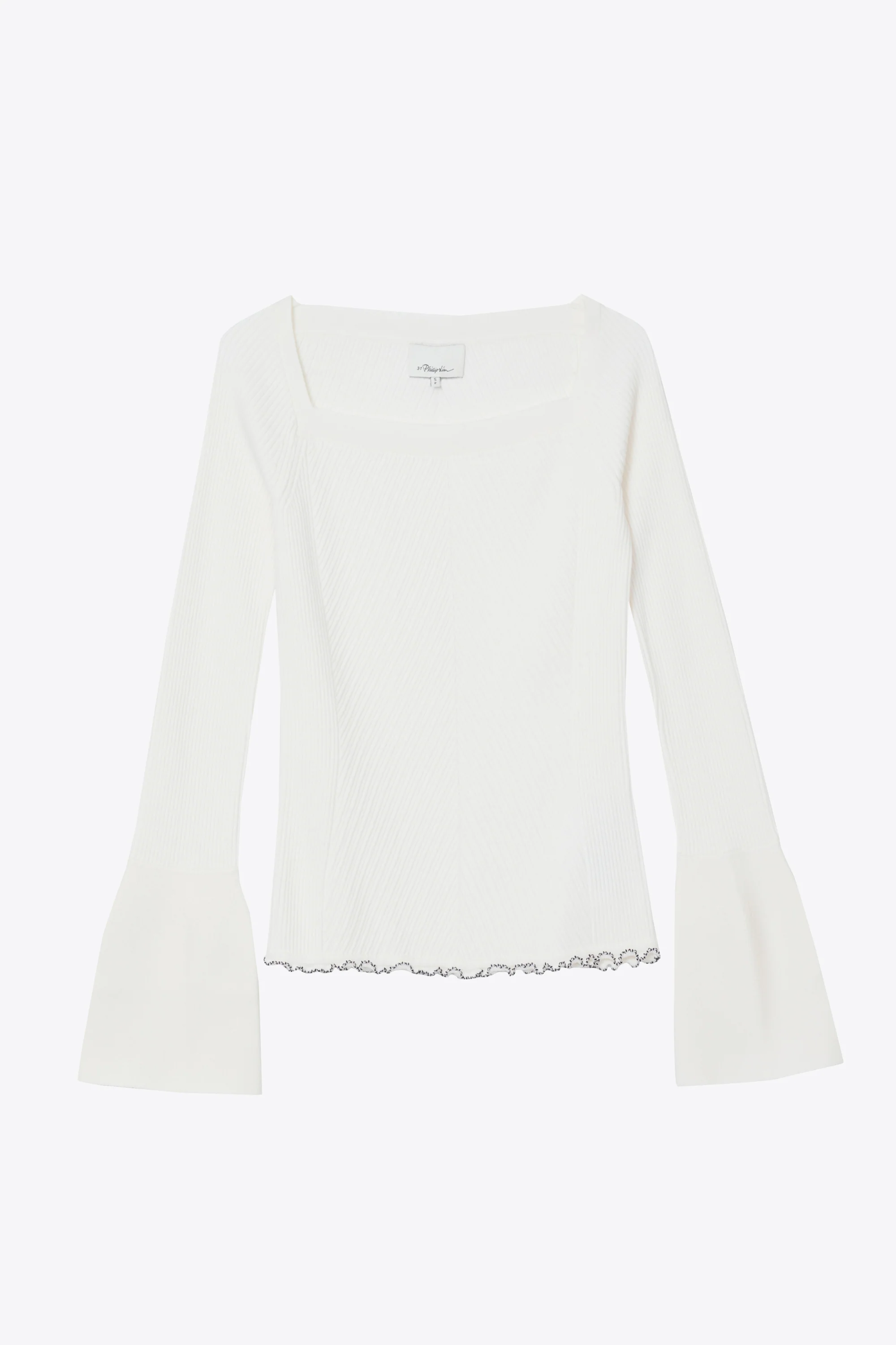Long Sleeve Wool Ribbed Open Neck Sweater - Image 2